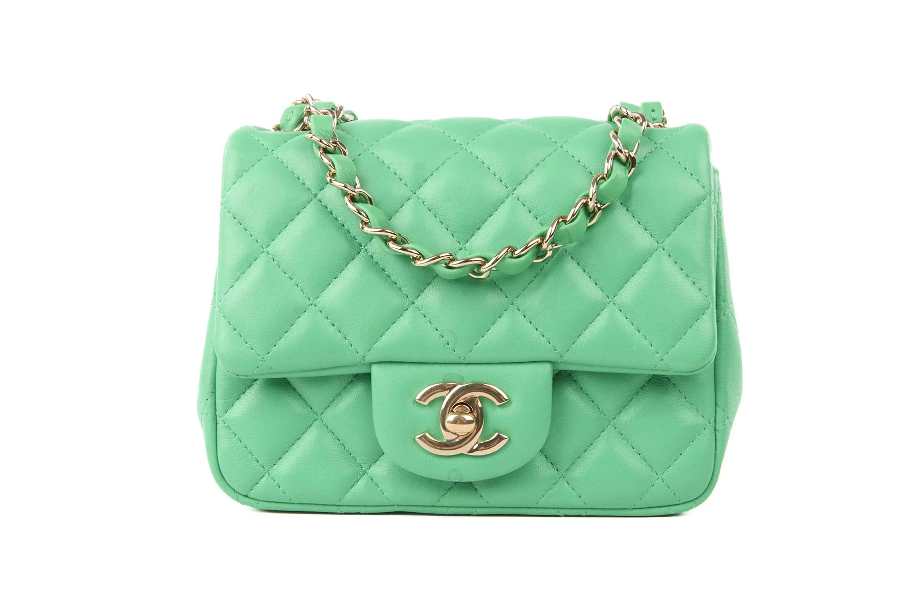 CHANEL GREEN 2019 CLASSIC SQUARE MINI QUILTED LEATHER SHOULDER BAG - Image 2