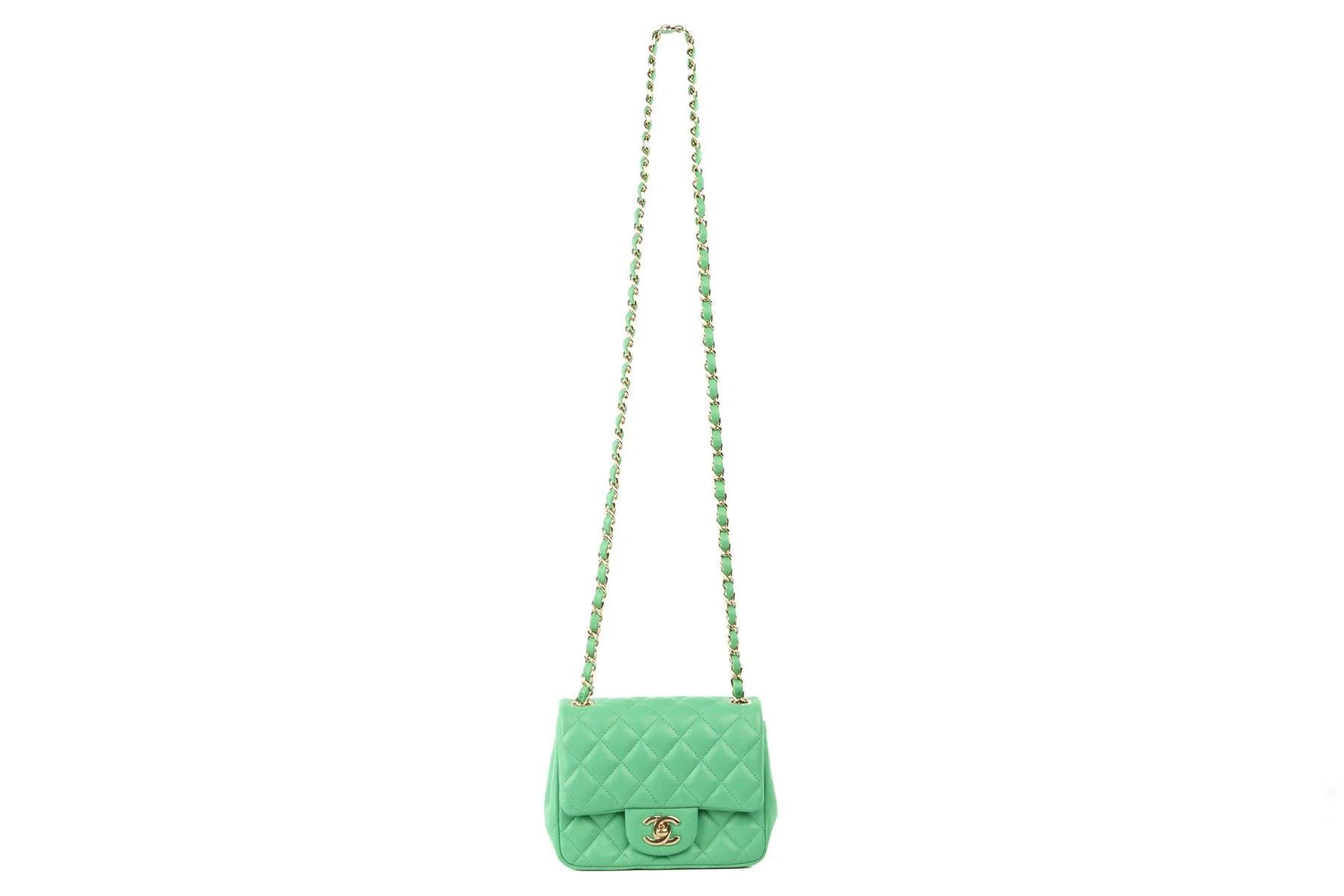 CHANEL GREEN 2019 CLASSIC SQUARE MINI QUILTED LEATHER SHOULDER BAG - Image 3