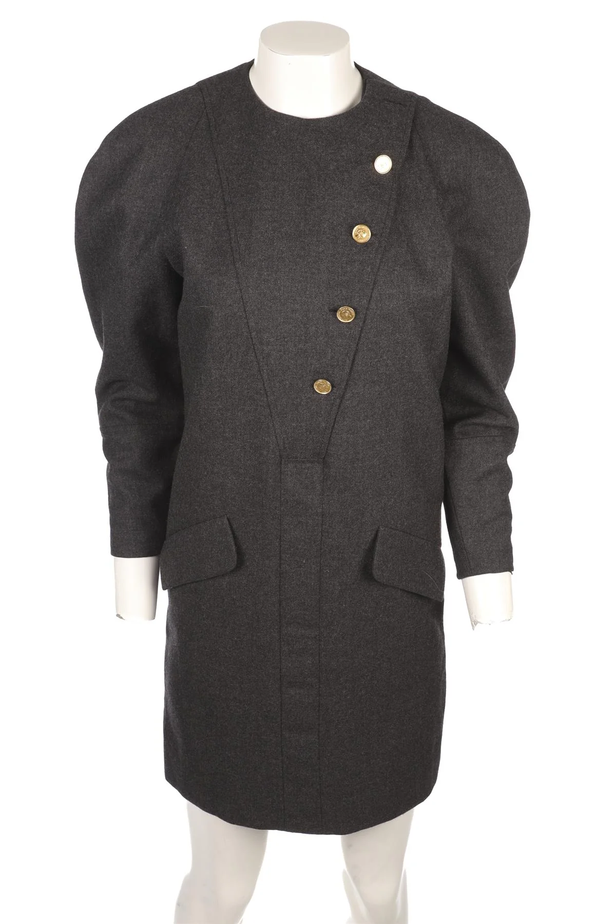 CHANEL GREY 1980'S WOOL MIDI DRESS FR 38 UK 10 - Image 2