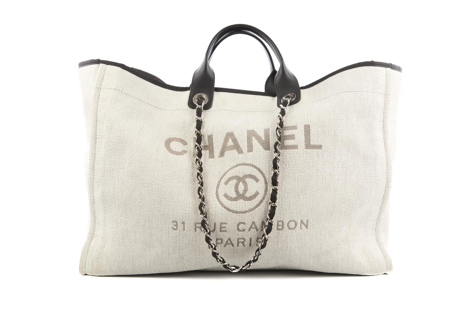 CHANEL GREY 2016 DEAUVILLE LARGE CANVAS TOTE BAG - Image 2