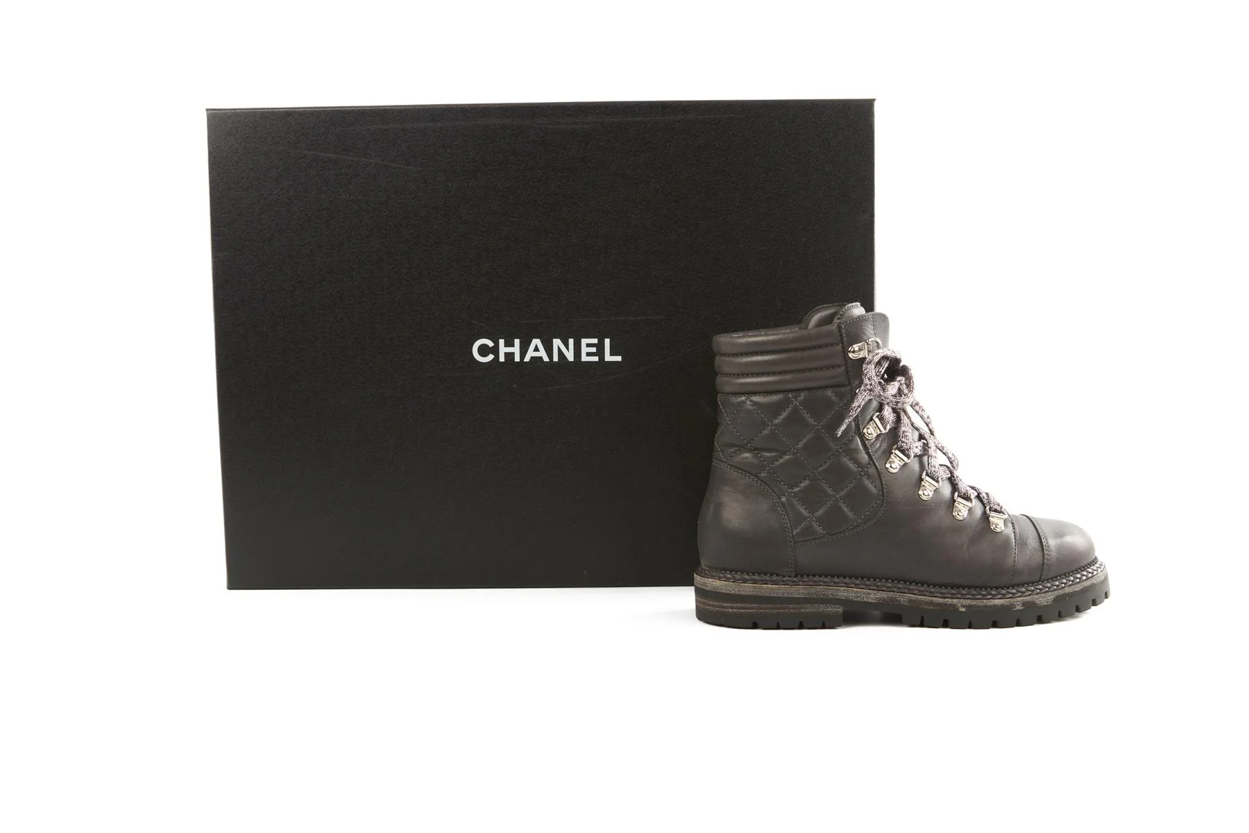 CHANEL GREY 2018 LEATHER ANKLE BOOTS EU 37 UK 4 US 7 - Image 7