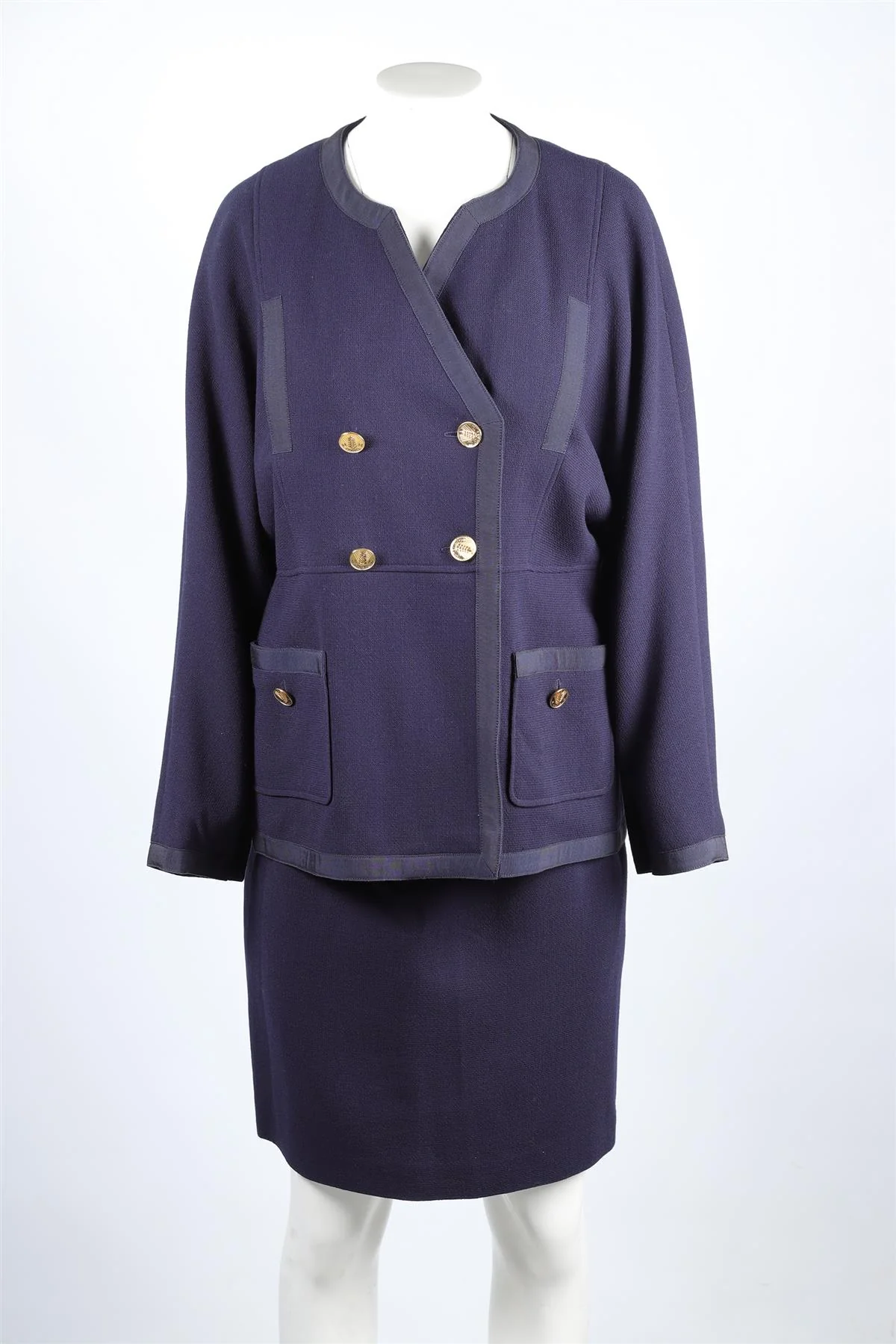 CHANEL NAVY 1986 WOOL SKIRT SUIT - Image 2