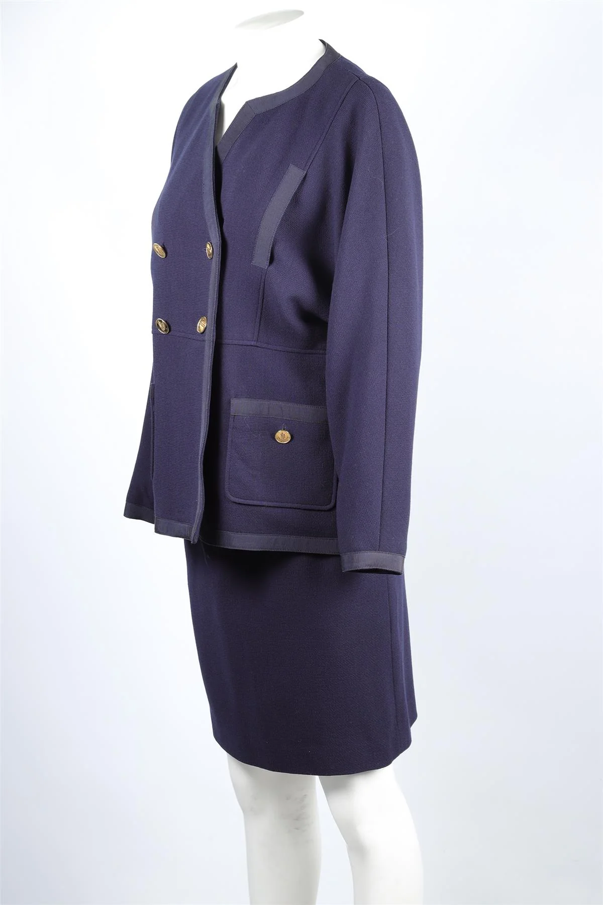 CHANEL NAVY 1986 WOOL SKIRT SUIT - Image 3