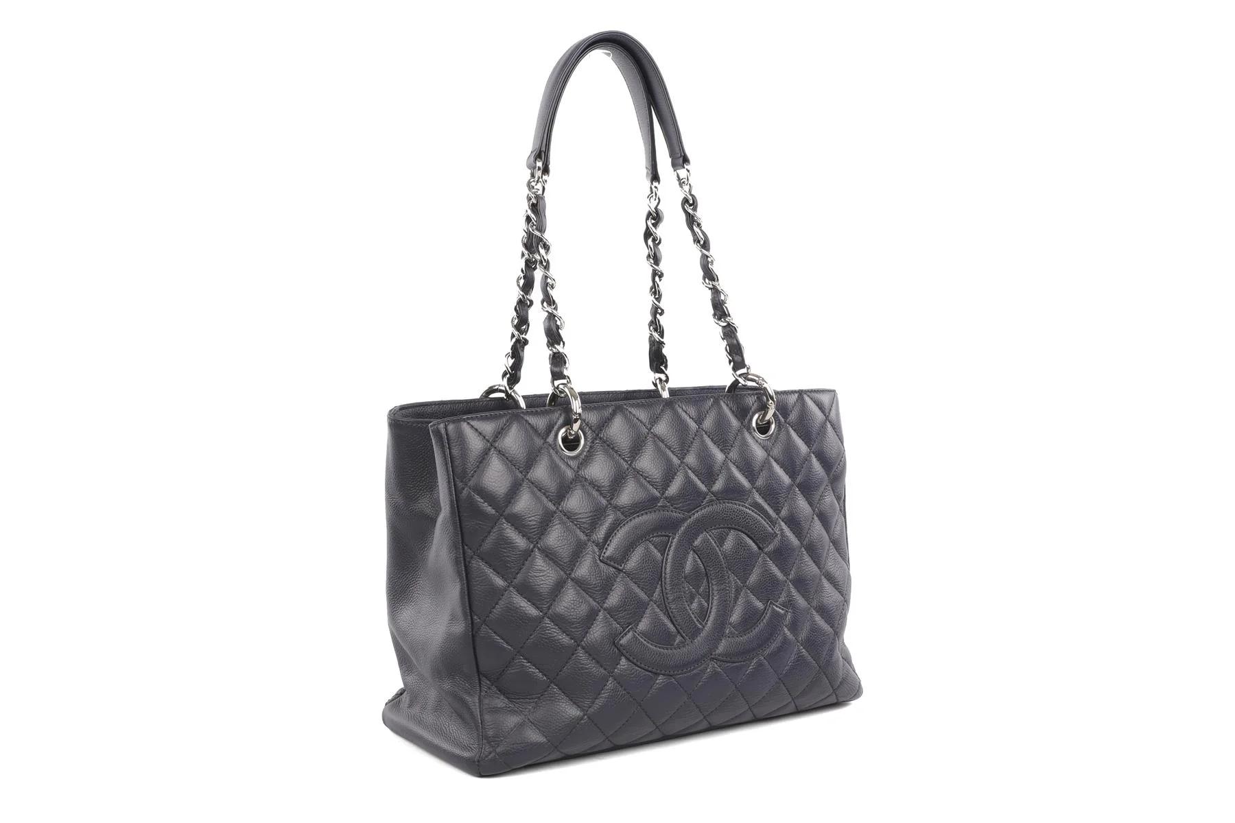 CHANEL NAVY 2008-2009 GRAND SHOPPING GST CAVIAR LEATHER TOTE BAG - Image 3