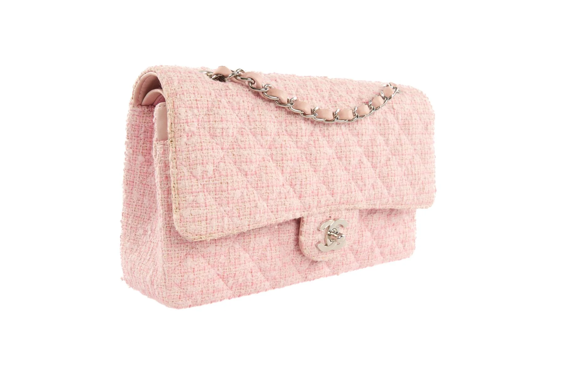 CHANEL PINK 2003-2004 CLASSIC DOUBLE FLAP MEDIUM TWEED SHOULDER BAG - Image 4