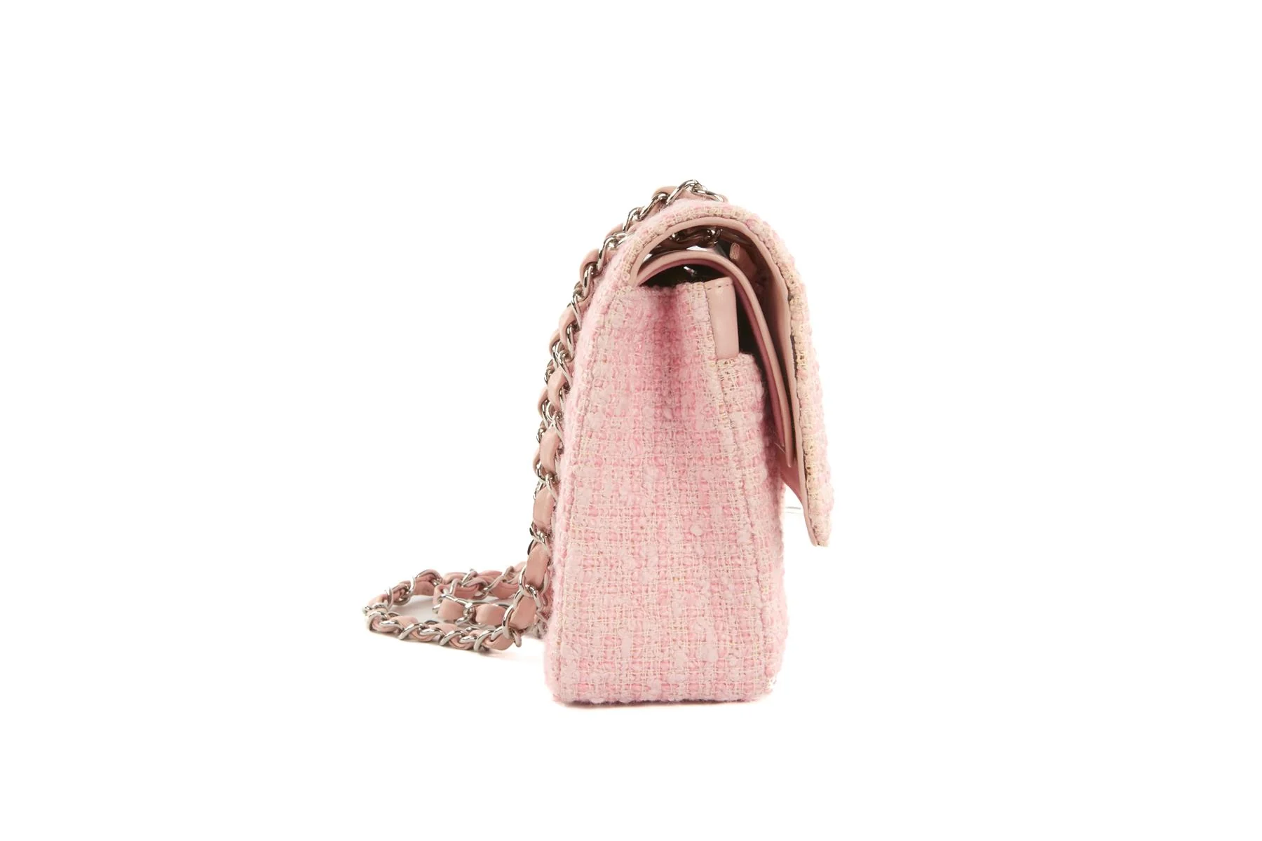CHANEL PINK 2003-2004 CLASSIC DOUBLE FLAP MEDIUM TWEED SHOULDER BAG - Image 5