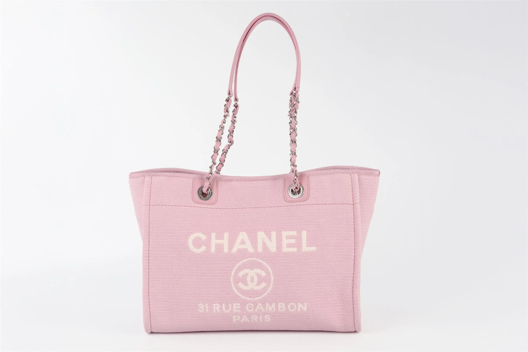 CHANEL PINK 2022 DEAUVILLE SMALL FABRIC TOTE BAG - Image 3