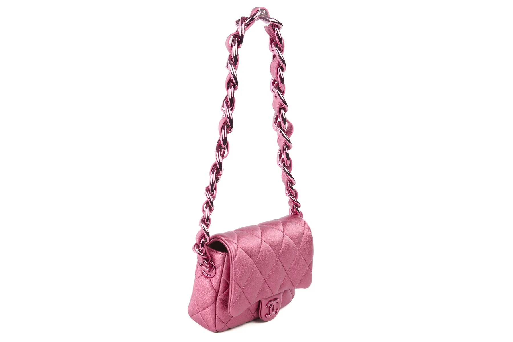 CHANEL PINK 2024 FLAP SMALL QUILTED LEATHER SHOULDER BAG - Image 3