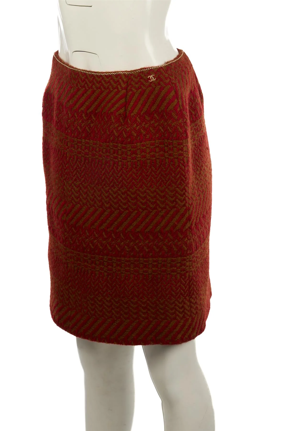 CHANEL RED 2000 IDENTIFICATION WOOL MINI SKIRT FR 44 UK 16 - Image 3