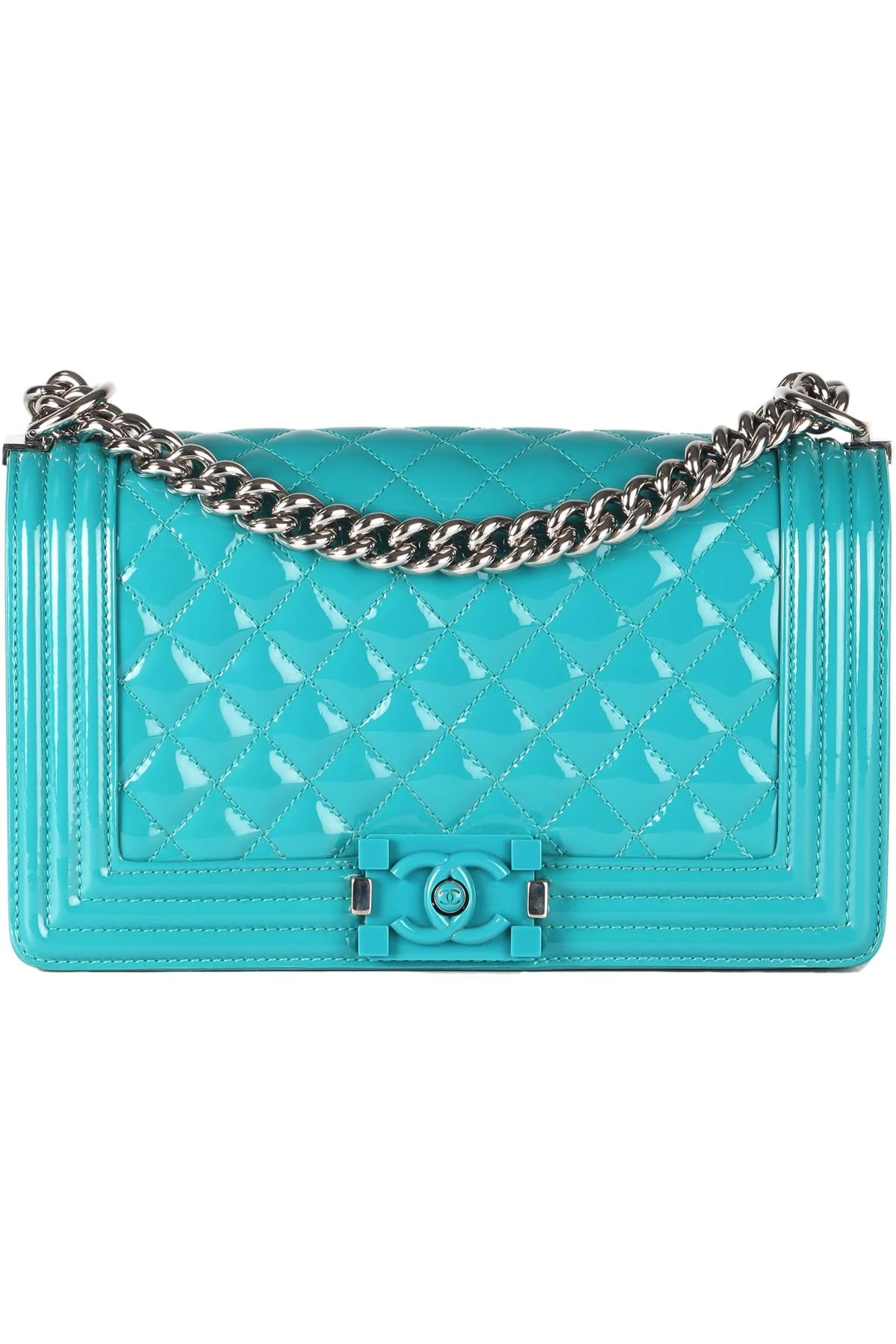 CHANEL TEAL 2015 BOY MEDIUM QUILTED PATENT LEATHER SHOULDER BAG - Image 13