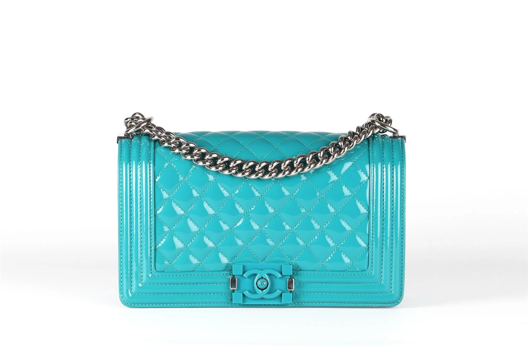 CHANEL TEAL 2015 BOY MEDIUM QUILTED PATENT LEATHER SHOULDER BAG - Image 14