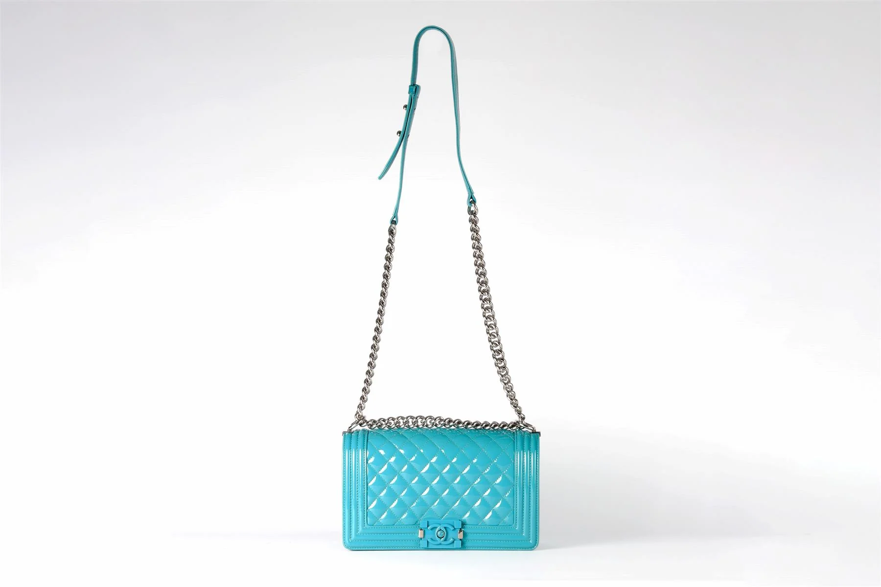 CHANEL TEAL 2015 BOY MEDIUM QUILTED PATENT LEATHER SHOULDER BAG - Image 15