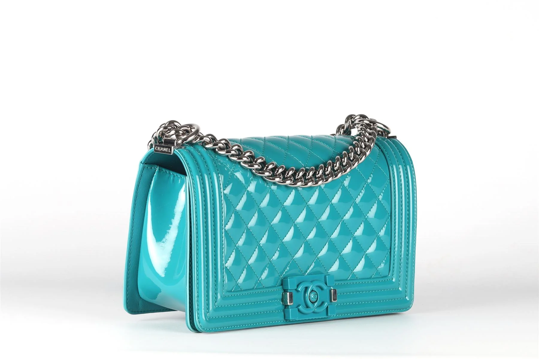 CHANEL TEAL 2015 BOY MEDIUM QUILTED PATENT LEATHER SHOULDER BAG - Image 16