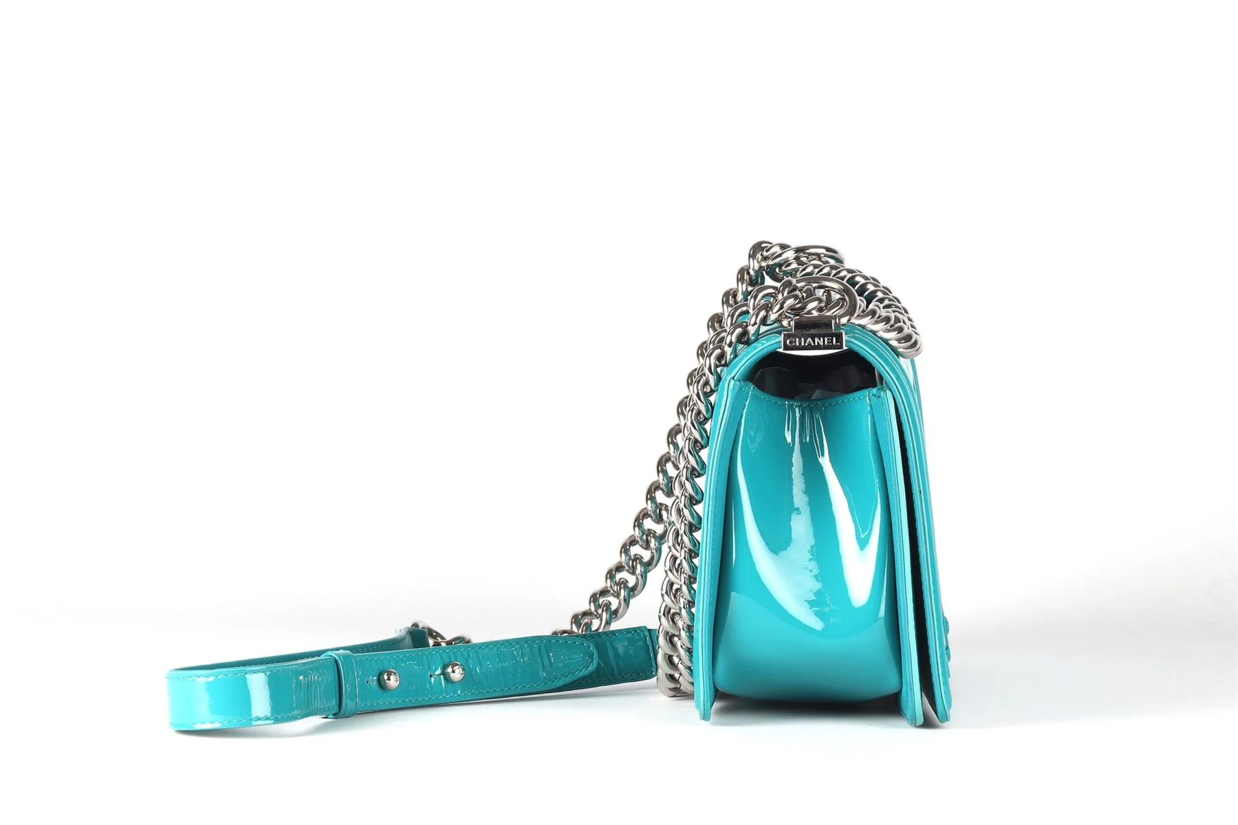 CHANEL TEAL 2015 BOY MEDIUM QUILTED PATENT LEATHER SHOULDER BAG - Image 17