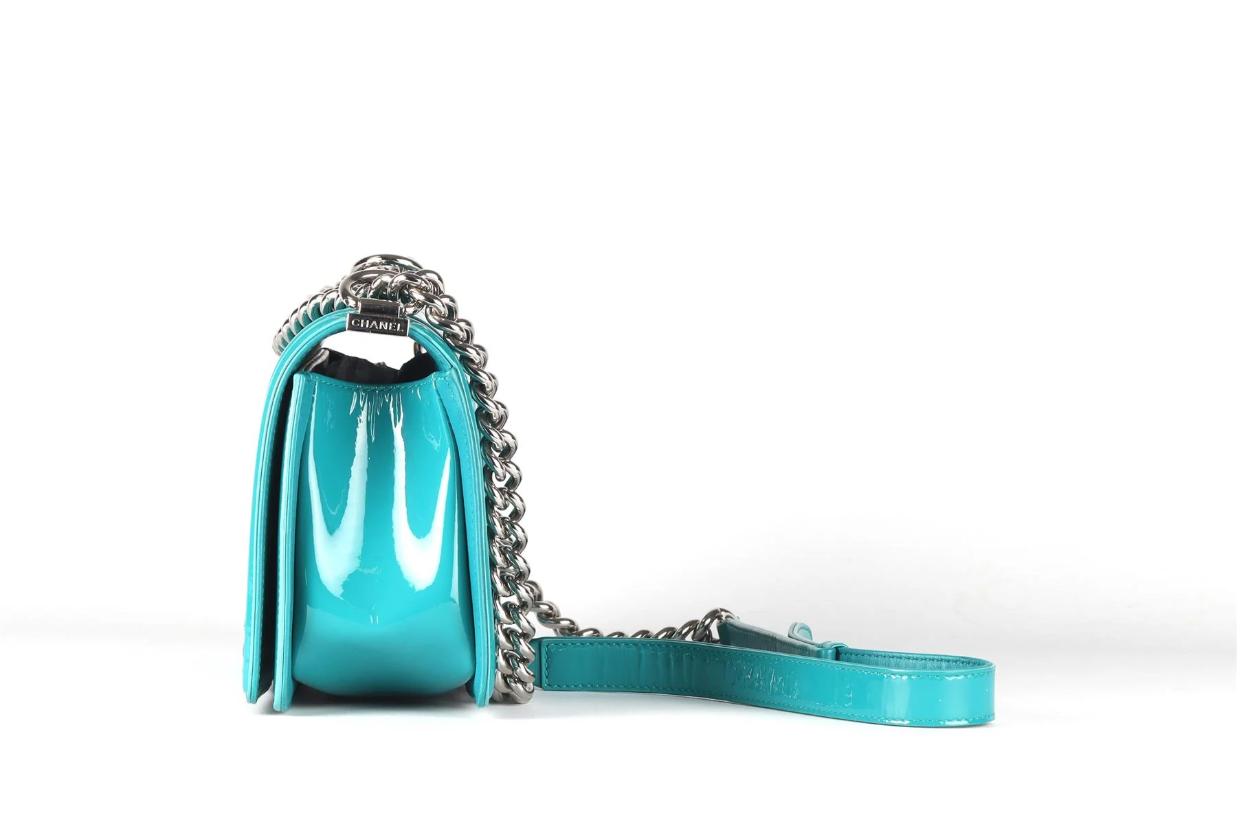 CHANEL TEAL 2015 BOY MEDIUM QUILTED PATENT LEATHER SHOULDER BAG - Image 6