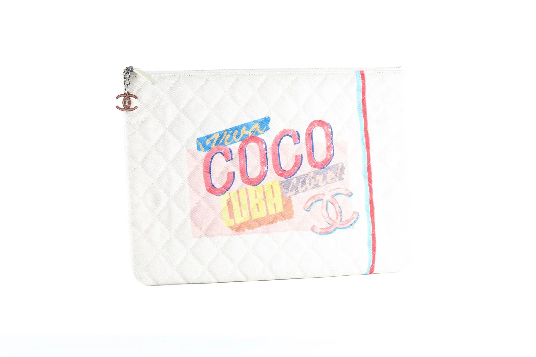 CHANEL WHITE 2017 O-CASE LARGE CANVAS CLUTCH - Image 3