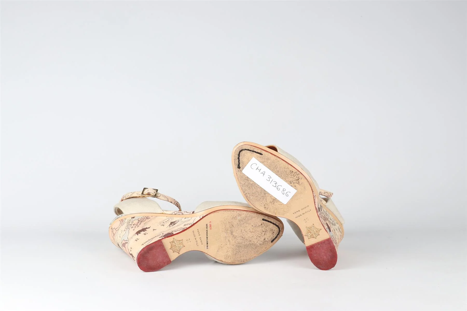 CHARLOTTE OLYMPIA BEIGE CANVAS WEDGE SANDALS EU 36 UK 3 US 6 - Image 6