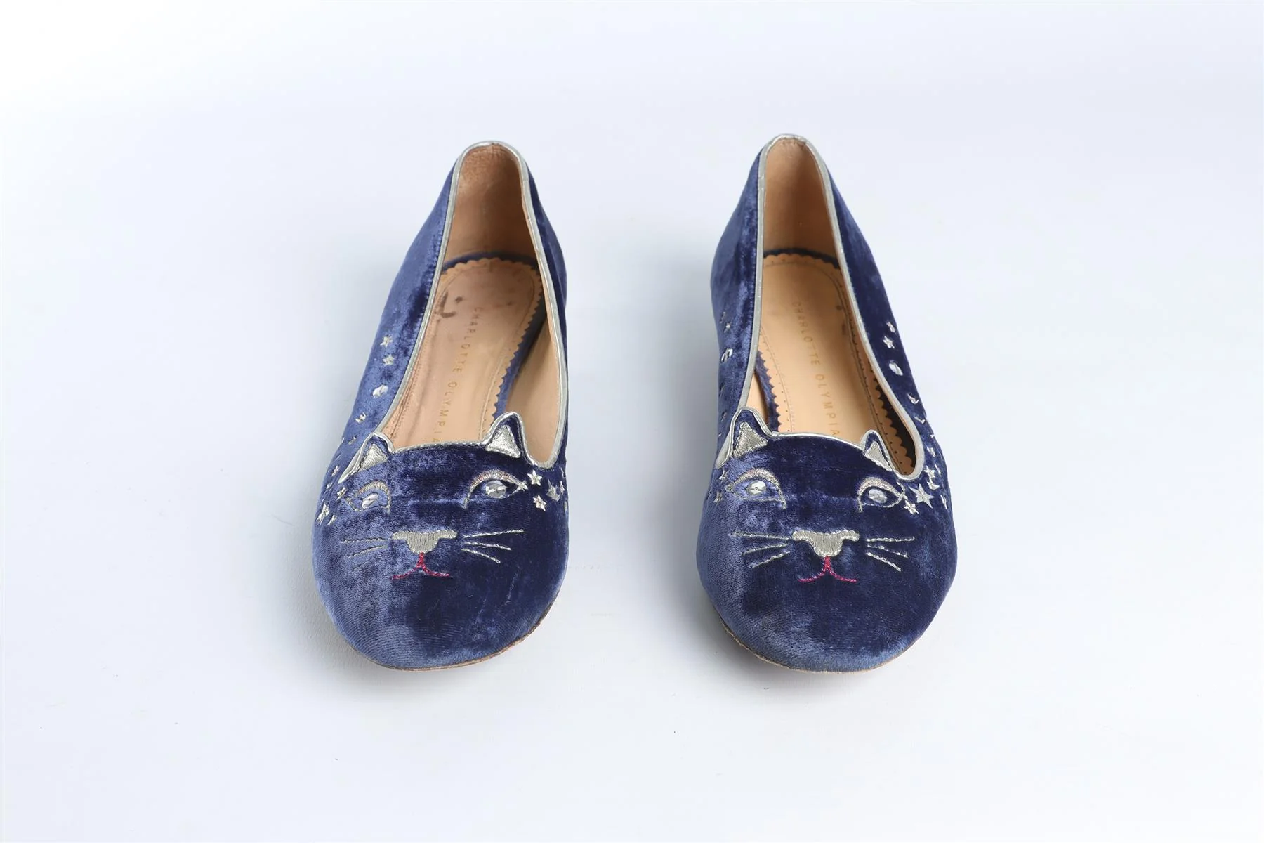CHARLOTTE OLYMPIA BLUE VELVET BALLET FLATS EU 37.5 UK 4.5 US 7.5 - Image 3