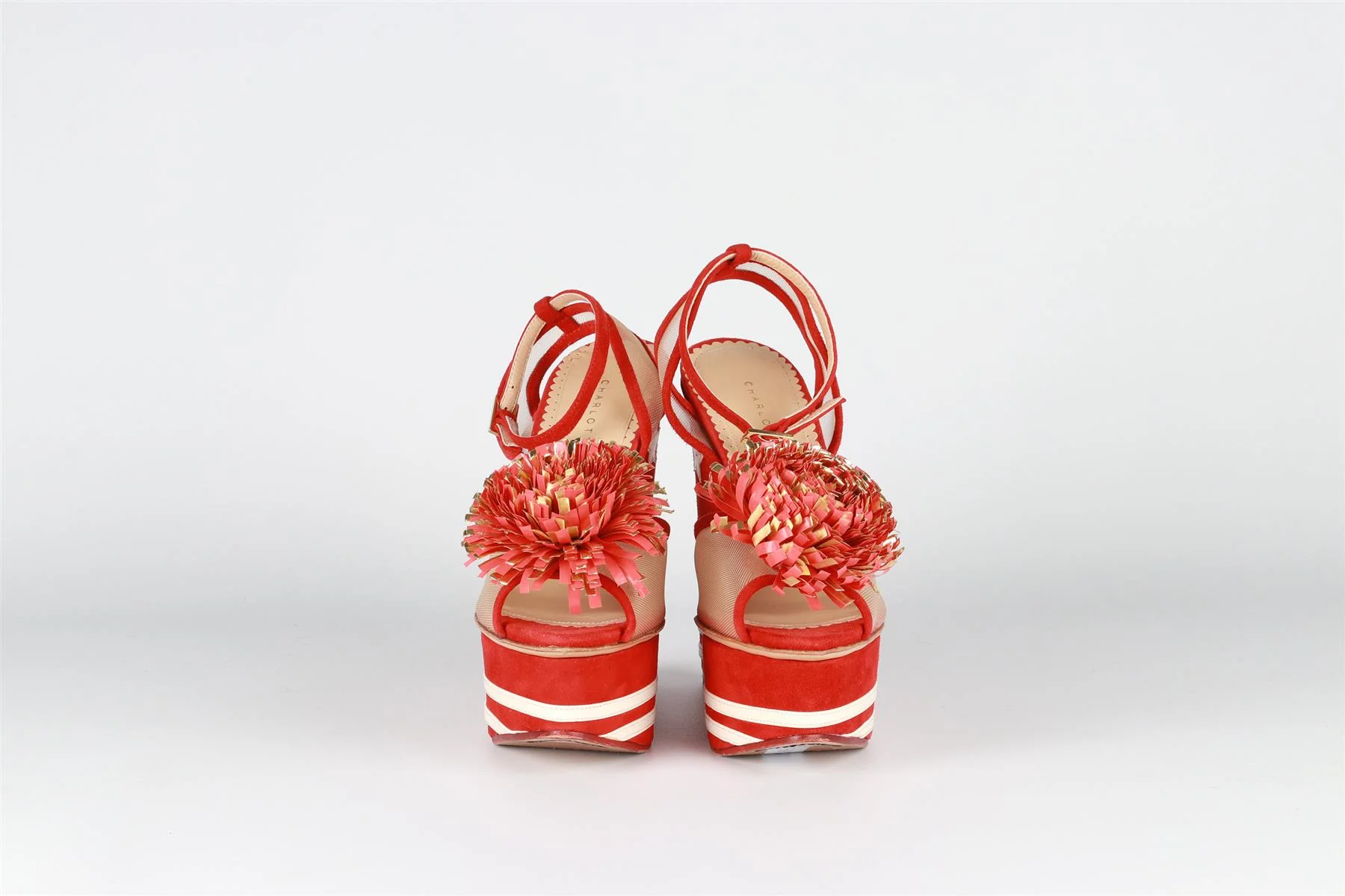 CHARLOTTE OLYMPIA RED SUEDE WEDGE SANDALS EU 36 UK 3 US 6 - Image 3