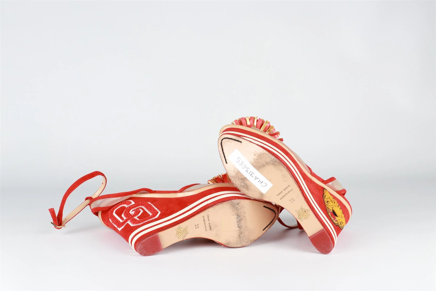 CHARLOTTE OLYMPIA RED SUEDE WEDGE SANDALS EU 36 UK 3 US 6 - Image 6