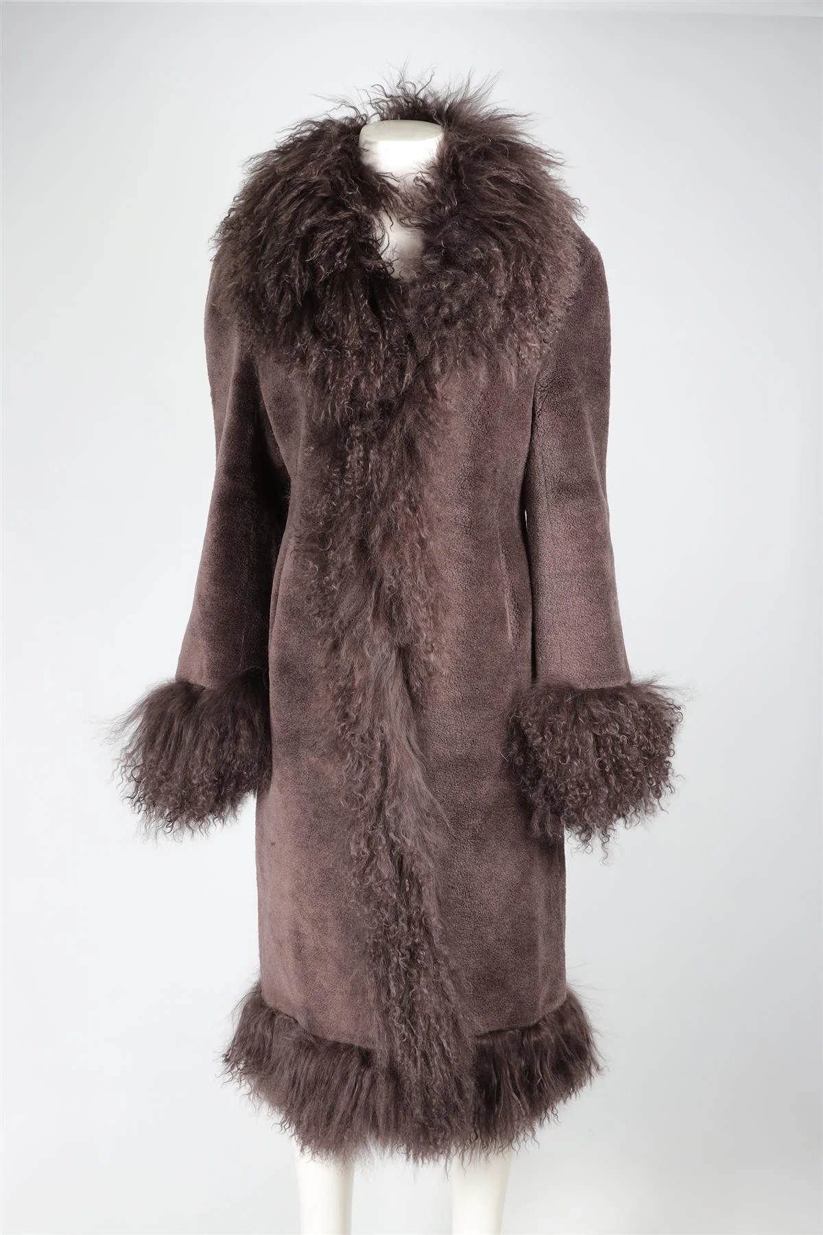 CHARLOTTE SIMONE BROWN FAUX SHEARLING COAT SMALL - Image 2