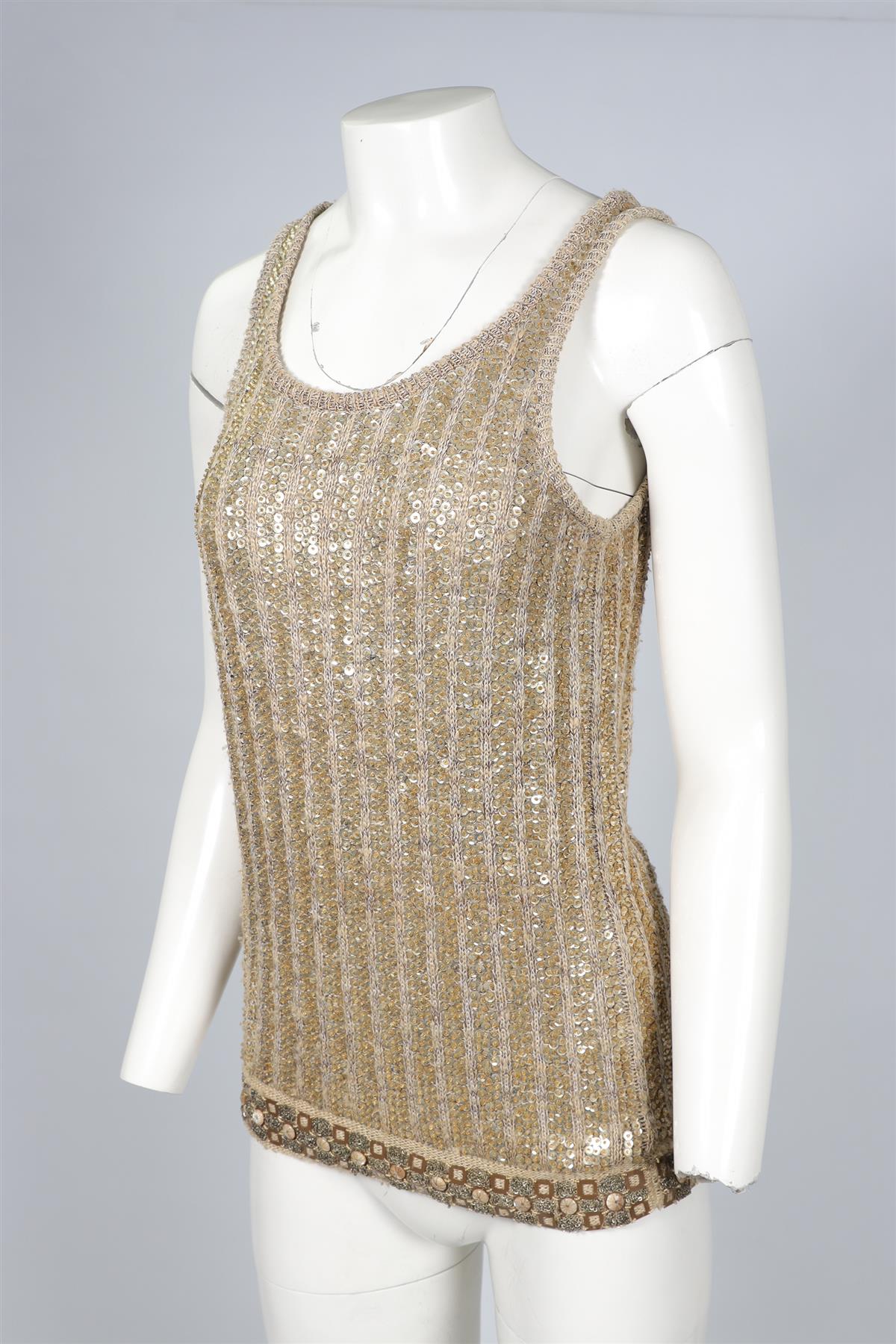 CHLOÉ BEIGE VINTAGE SEQUIN TOP FR 44 UK 16 - Image 3