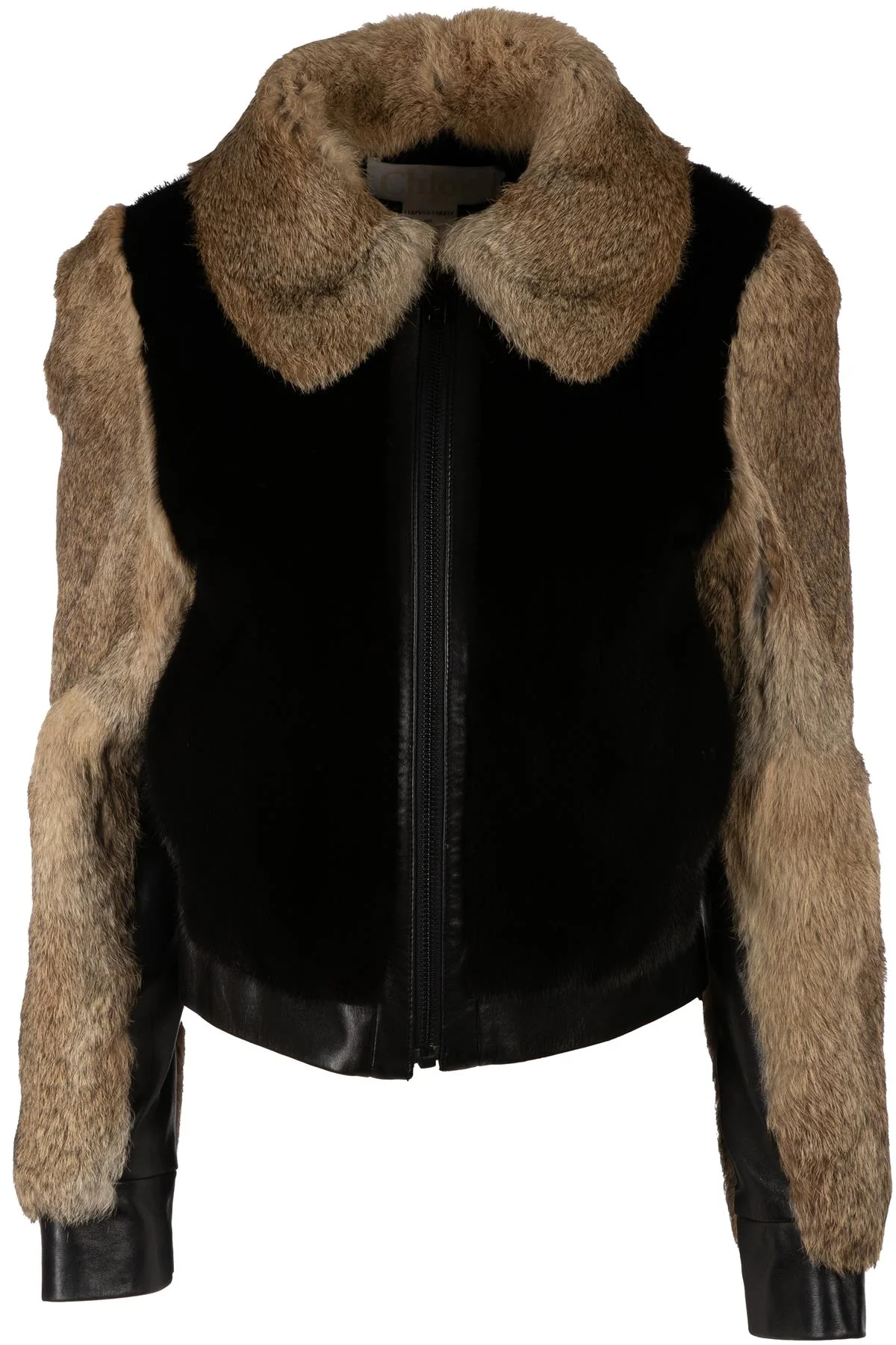 CHLOÉ BLACK RABBIT AND MINK FUR JACKET FR 36 UK 8
