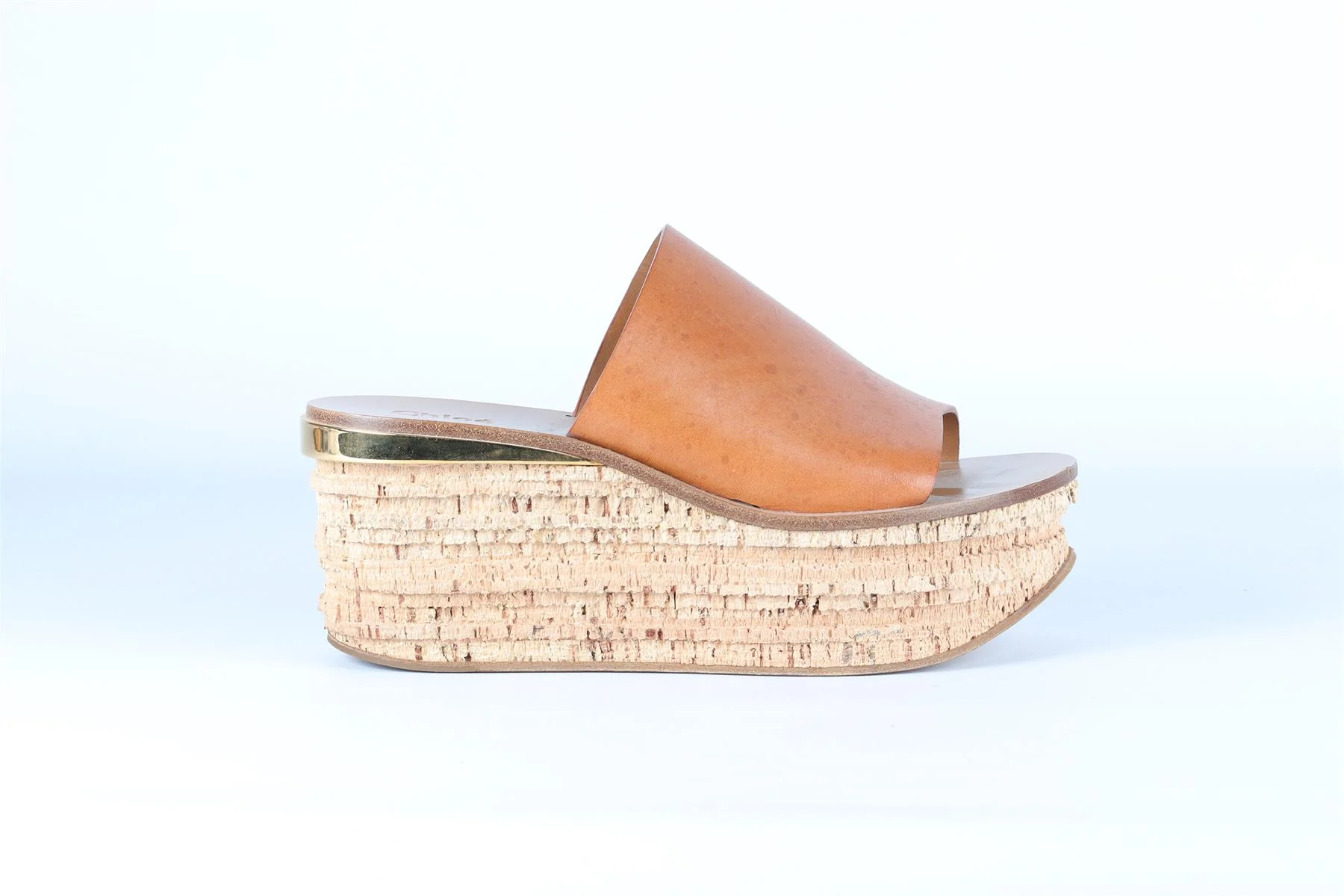 CHLOÉ BROWN LEATHER WEDGE MULES EU 38.5 UK 5.5 US 8.5 - Image 2
