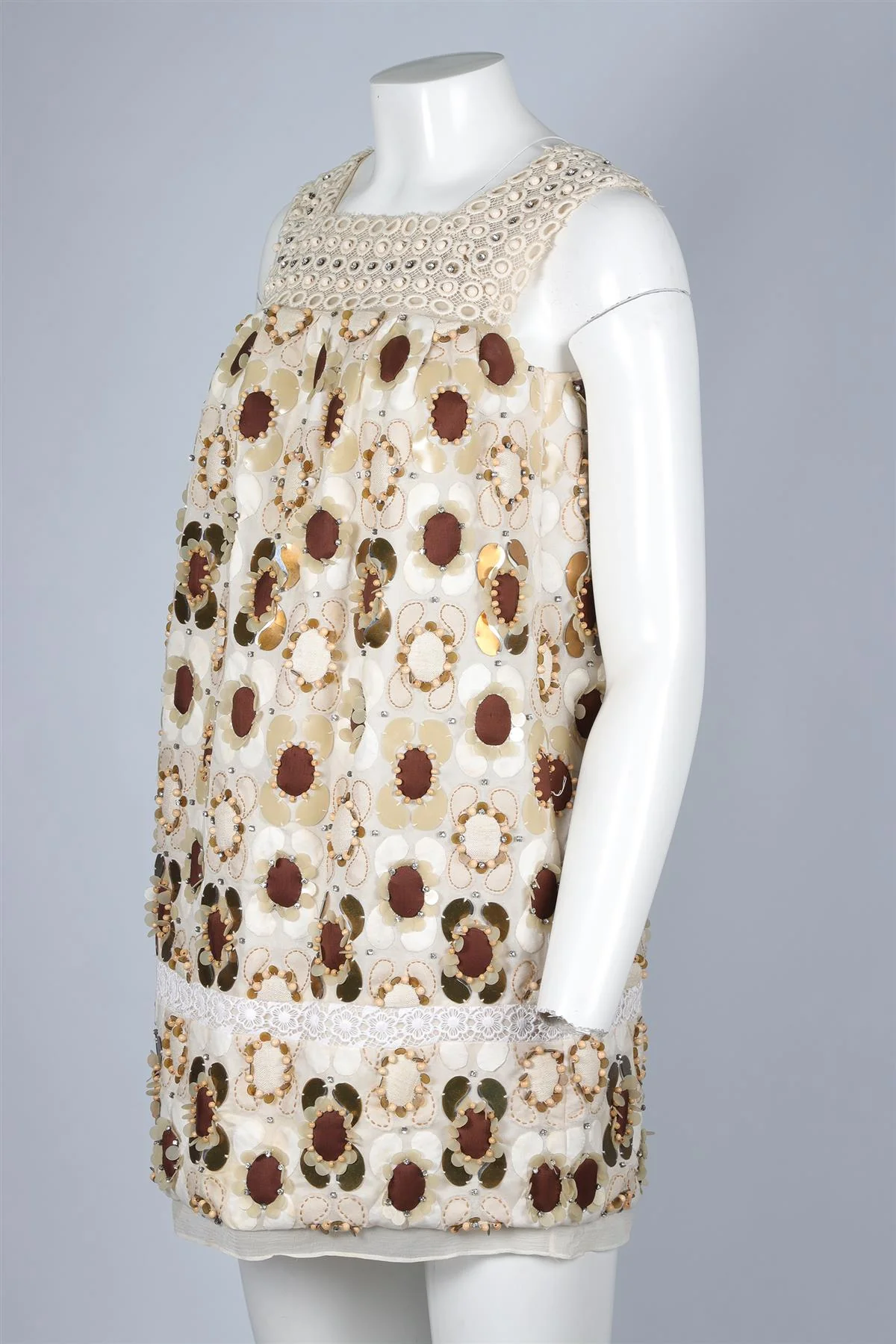 CHLOÉ CREAM 2007 SILK MINI DRESS FR 36 UK 8 - Image 3