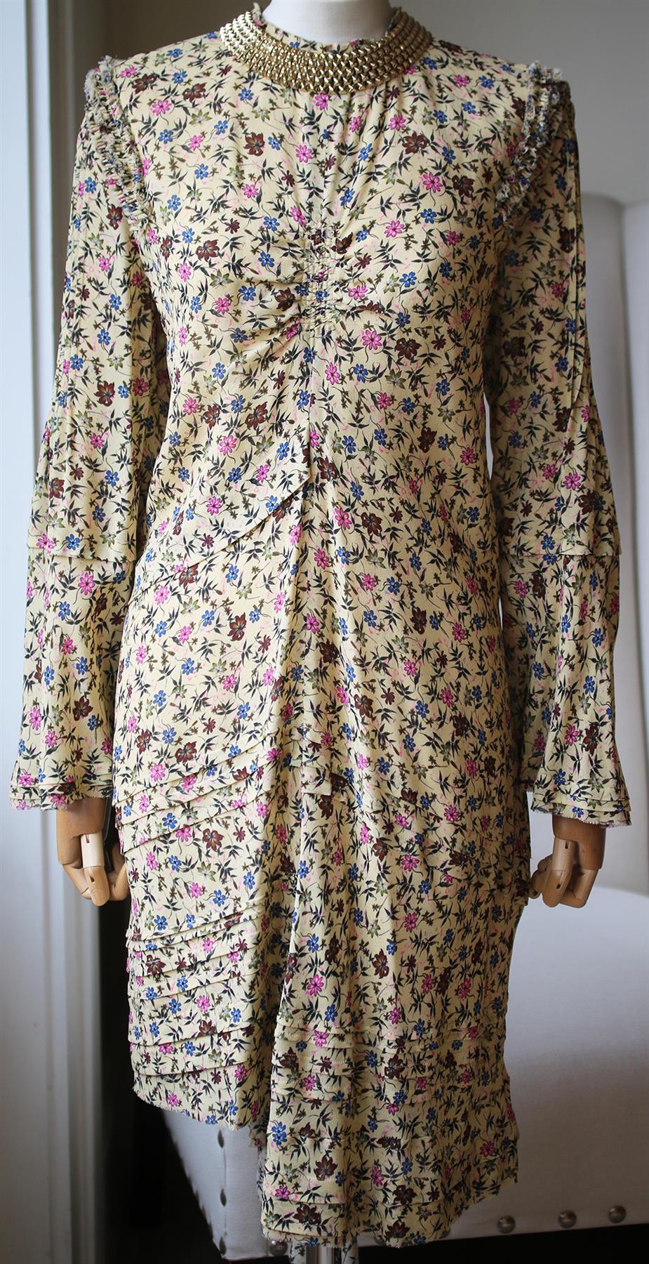 CHLOÉ EMBELLISHED RUFFLED FLORAL PRINT GEORGETTE MINI DRESS FR 42 UK 14 - Image 2