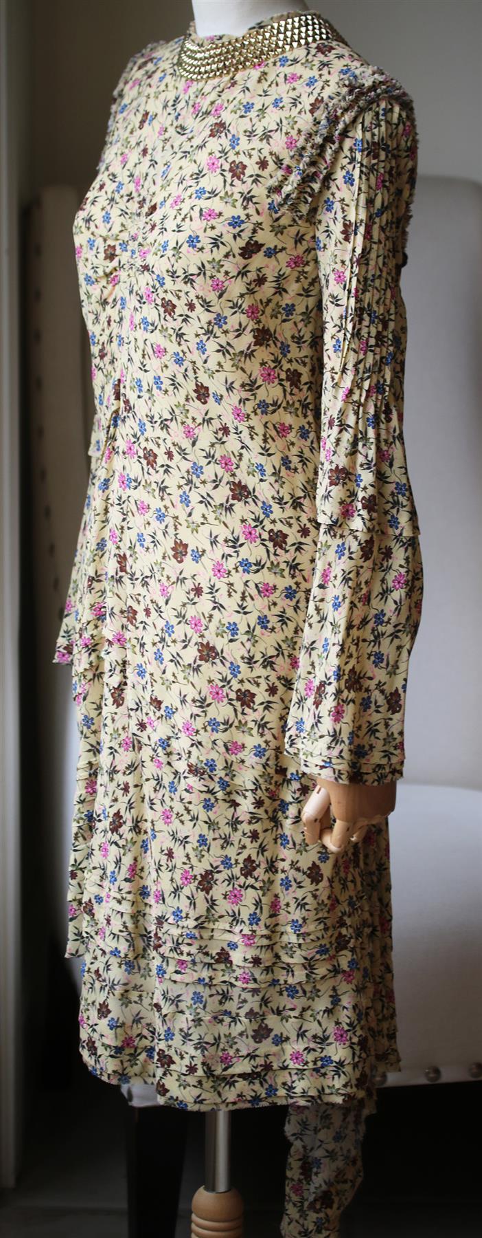 CHLOÉ EMBELLISHED RUFFLED FLORAL PRINT GEORGETTE MINI DRESS FR 42 UK 14 - Image 3