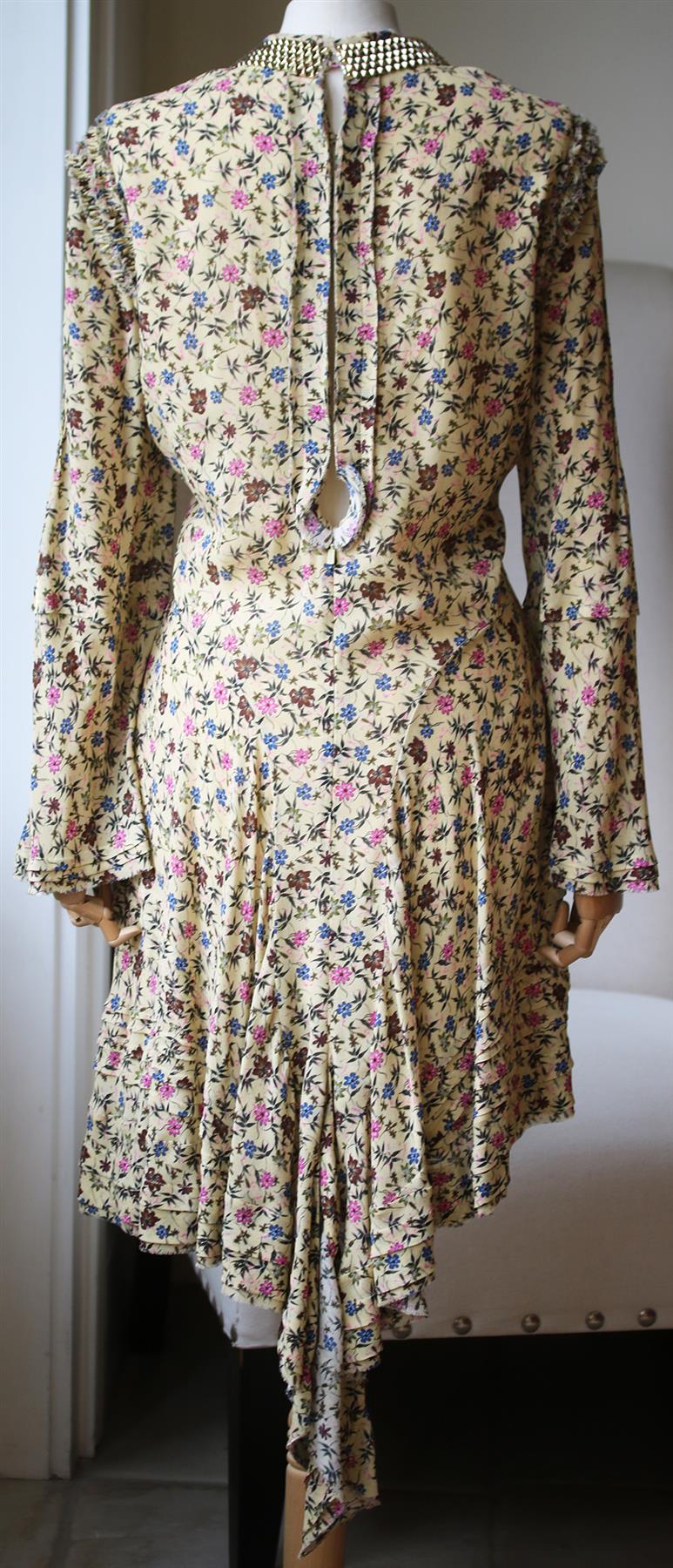 CHLOÉ EMBELLISHED RUFFLED FLORAL PRINT GEORGETTE MINI DRESS FR 42 UK 14 - Image 4