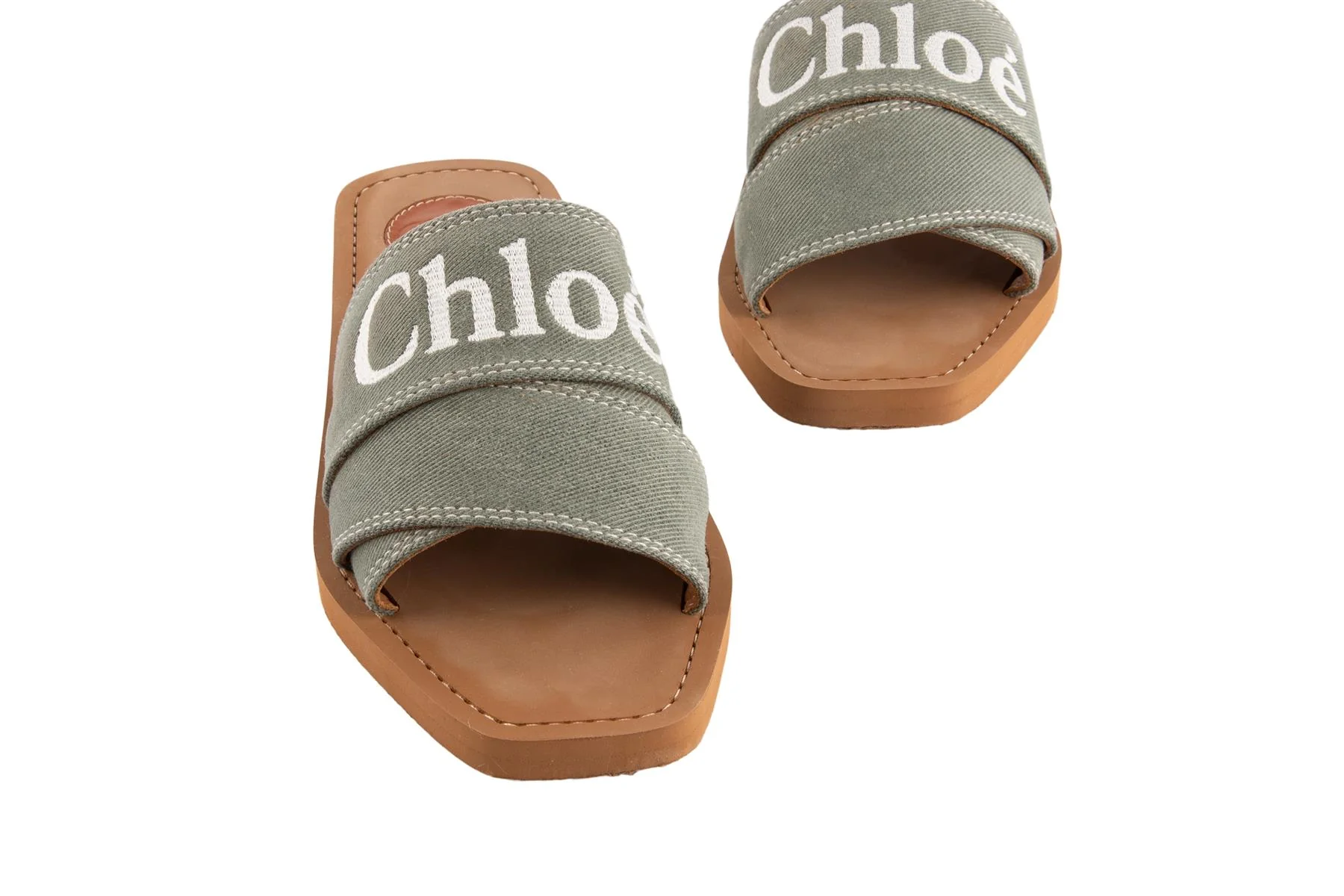 CHLOÉ GREEN WOODY CANVAS SANDALS EU 37 - Image 4