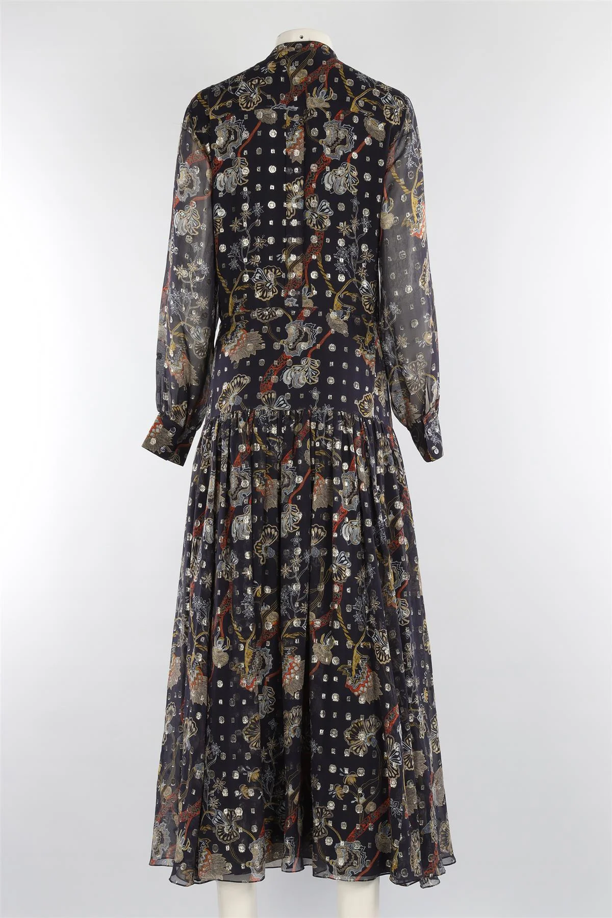 CHLOÉ NAVY SILK MAXI DRESS FR 36 UK 8 - Image 4