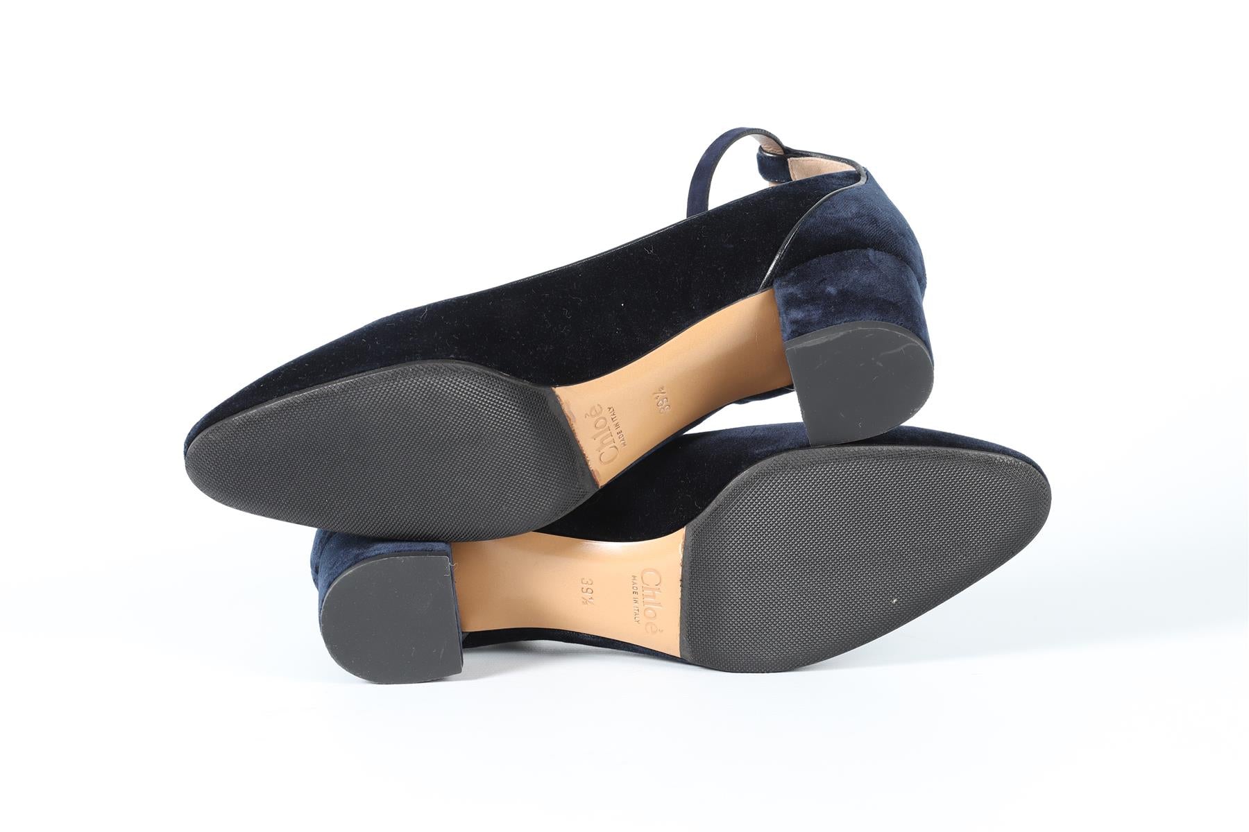 CHLOÈ NAVY VELVET PUMPS EU 39.5 UK 6.5 US 9.5 - Image 5