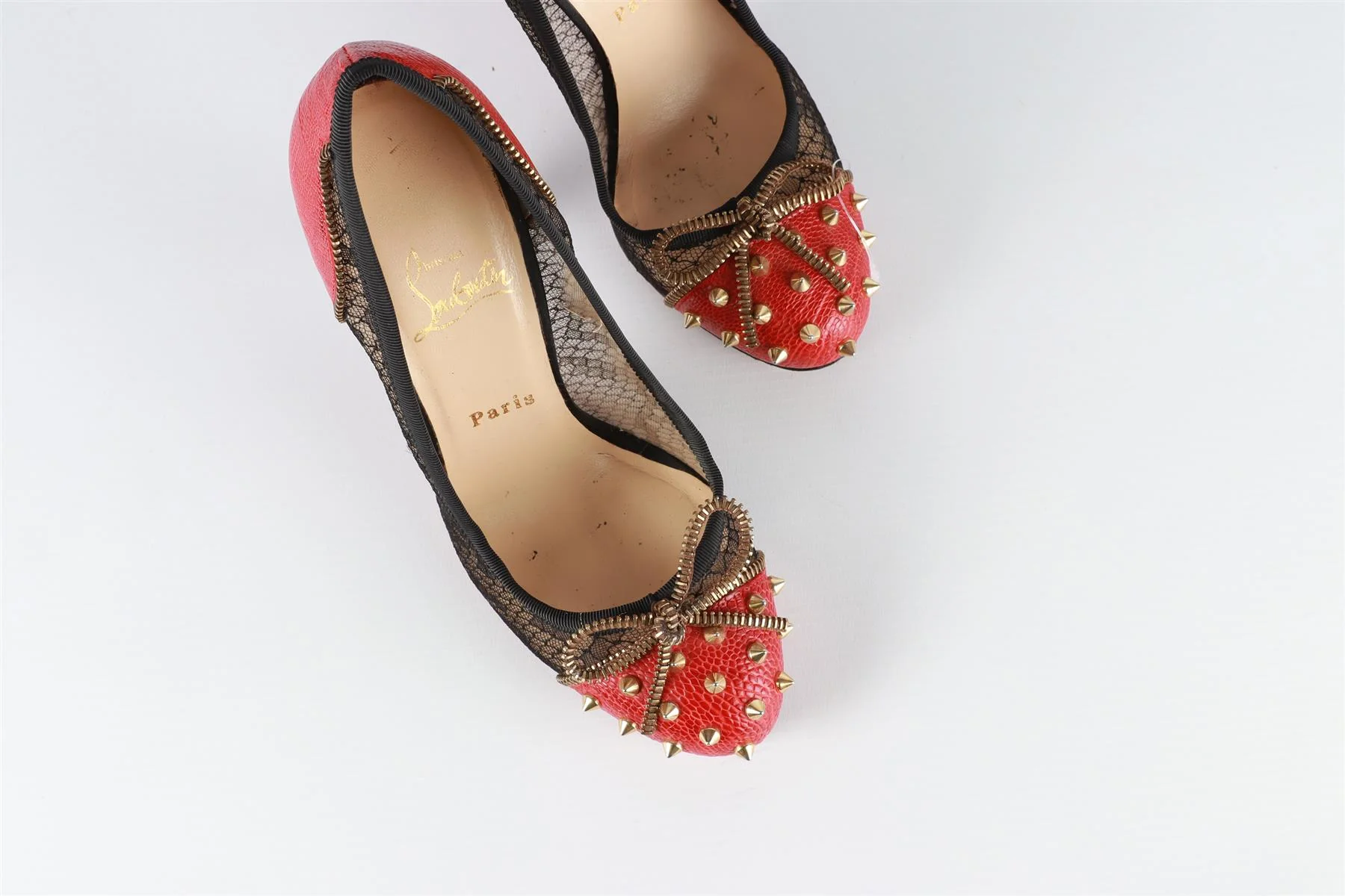CHRISTAIN LOUBOUTIN RED LACE AND LEATHER PUMPS EU 38.5 UK 4.5 US 7.5 - Image 4
