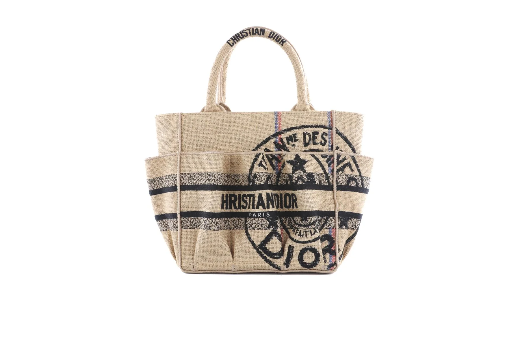 CHRISTIAN DIOR BEIGE 2022 CATHERINE SMALL JUTE TOTE BAG - Image 2
