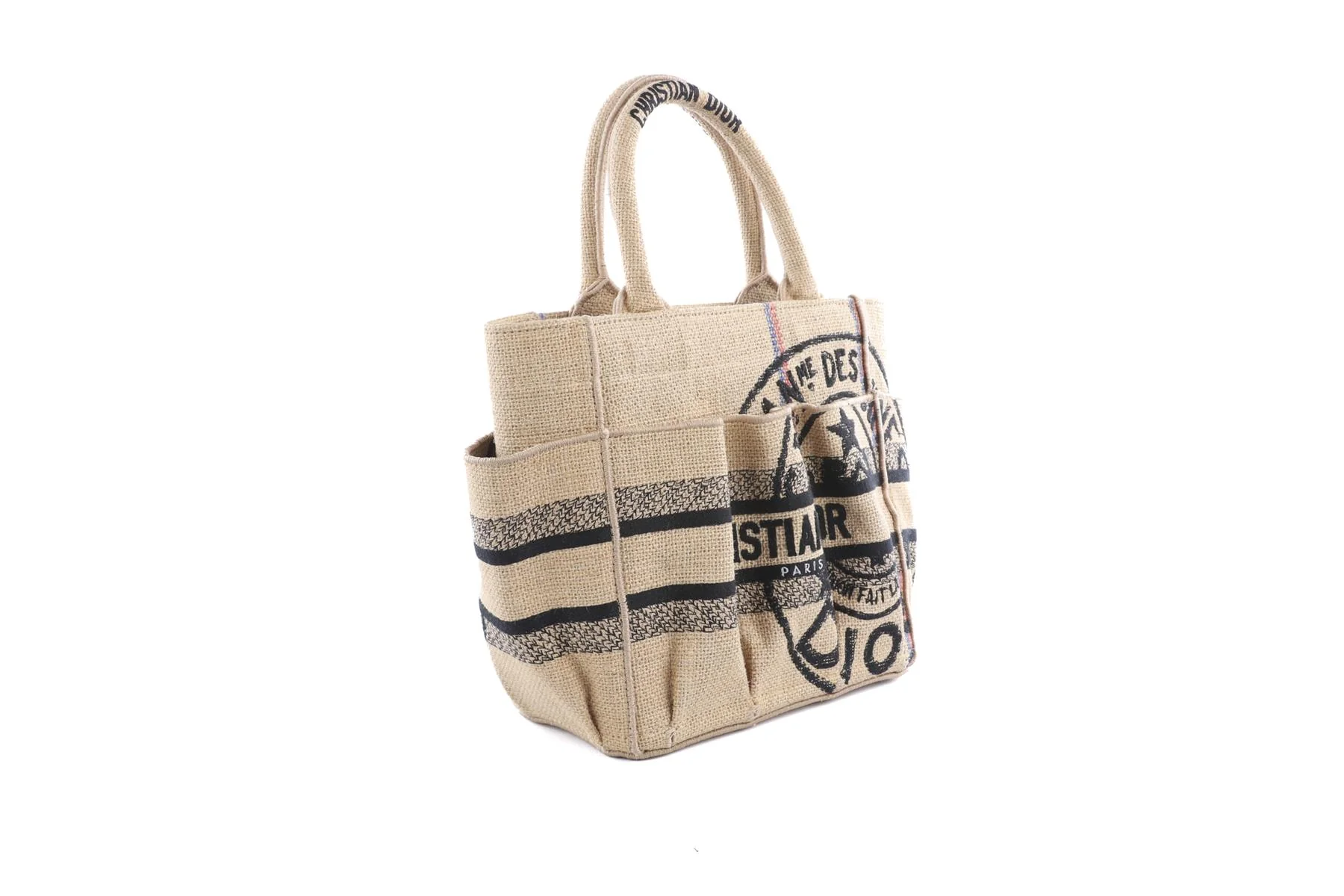 CHRISTIAN DIOR BEIGE 2022 CATHERINE SMALL JUTE TOTE BAG - Image 3
