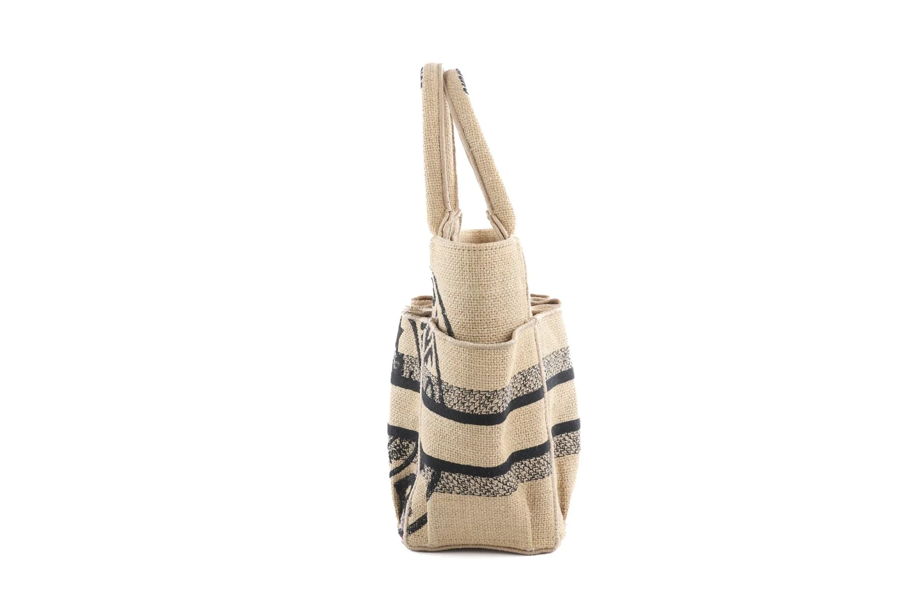 CHRISTIAN DIOR BEIGE 2022 CATHERINE SMALL JUTE TOTE BAG - Image 4