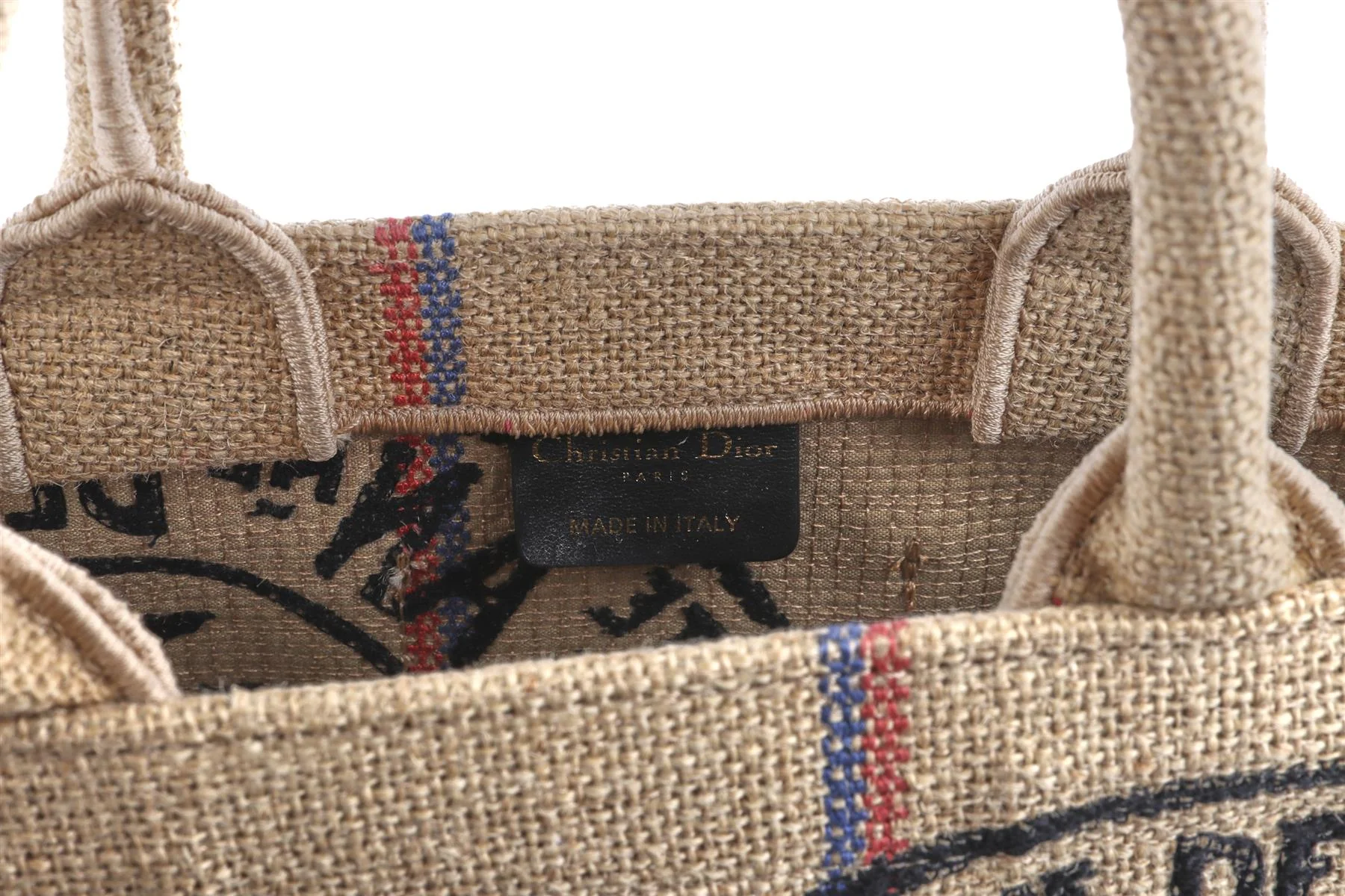 CHRISTIAN DIOR BEIGE 2022 CATHERINE SMALL JUTE TOTE BAG - Image 8