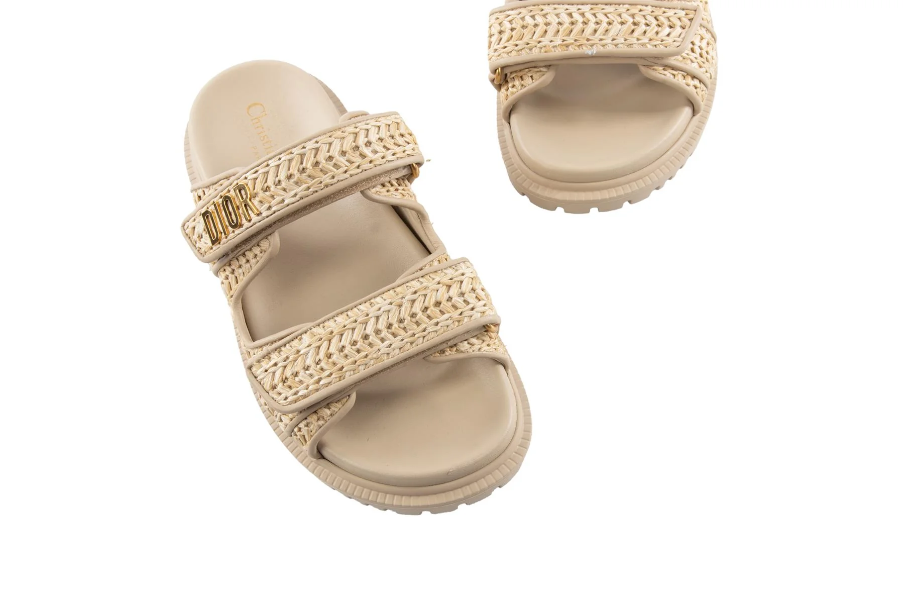 CHRISTIAN DIOR BEIGE DIORACT RAFFIA SLIDES EU 37.5 UK 4.5 US 7.5 - Image 4