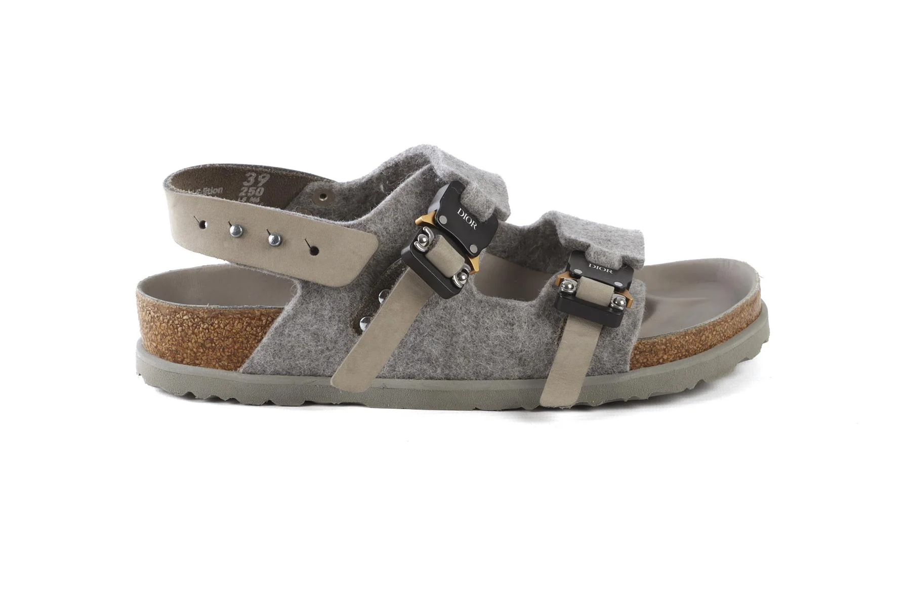 CHRISTIAN DIOR + BIRKENSTOCK GREY MILANO FELT SANDALS EU 39 UK 6 US 9 - Image 2