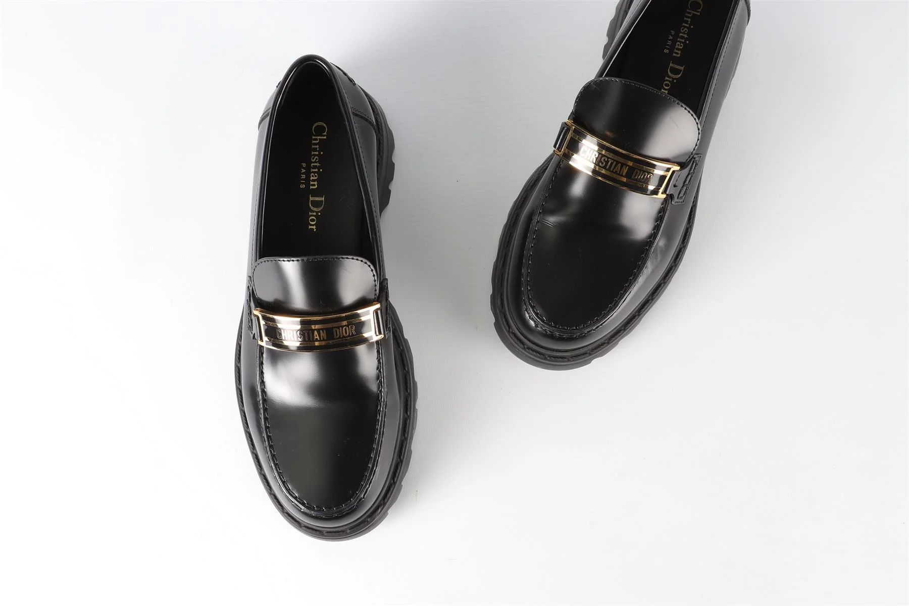 CHRISTIAN DIOR BLACK CODE LEATHER LOAFERS EU 38.5 UK 5.5 US 8.5 - Image 4