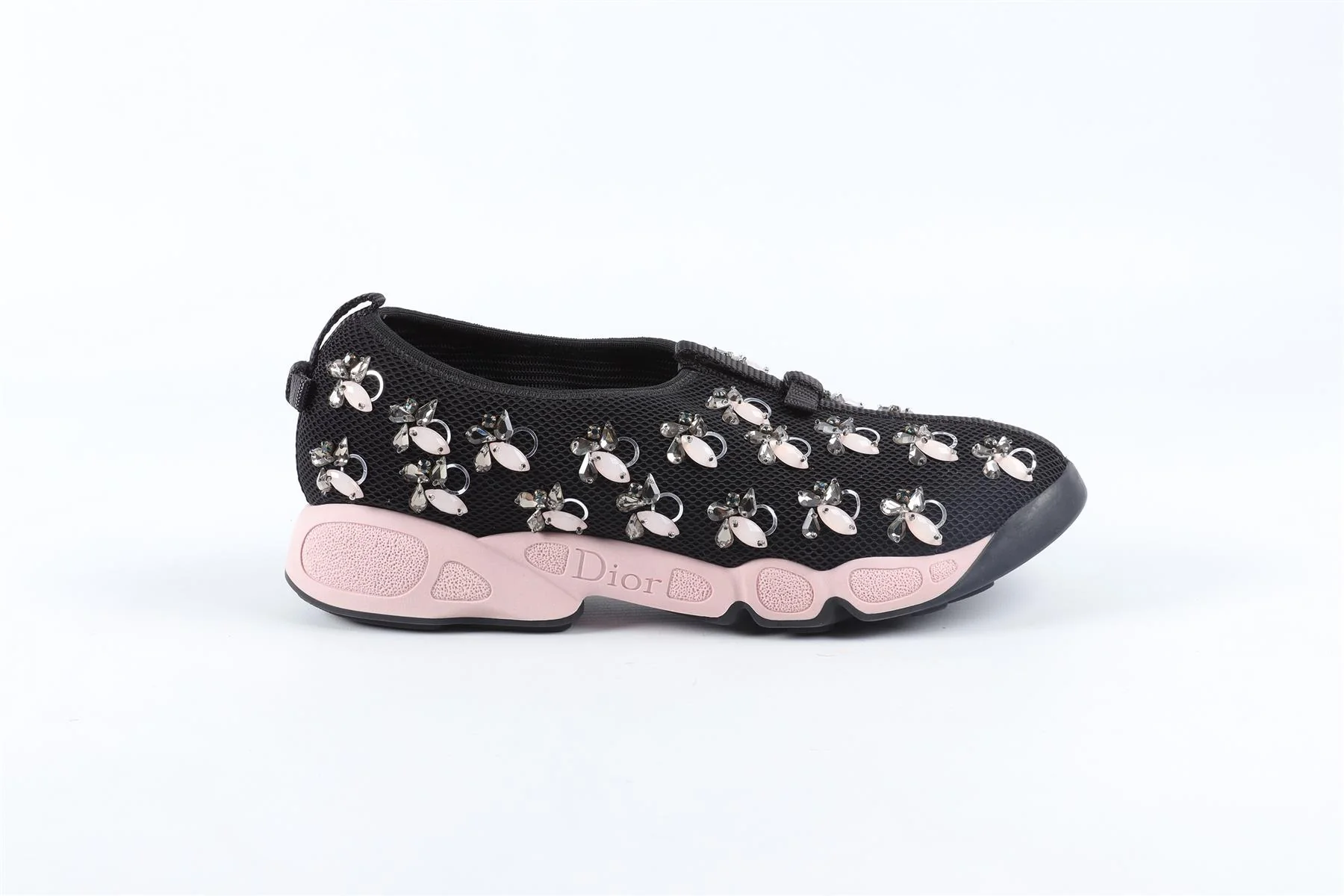 CHRISTIAN DIOR BLACK CRYSTAL AND MESH SNEAKERS EU 38 UK 5 US 8 - Image 2