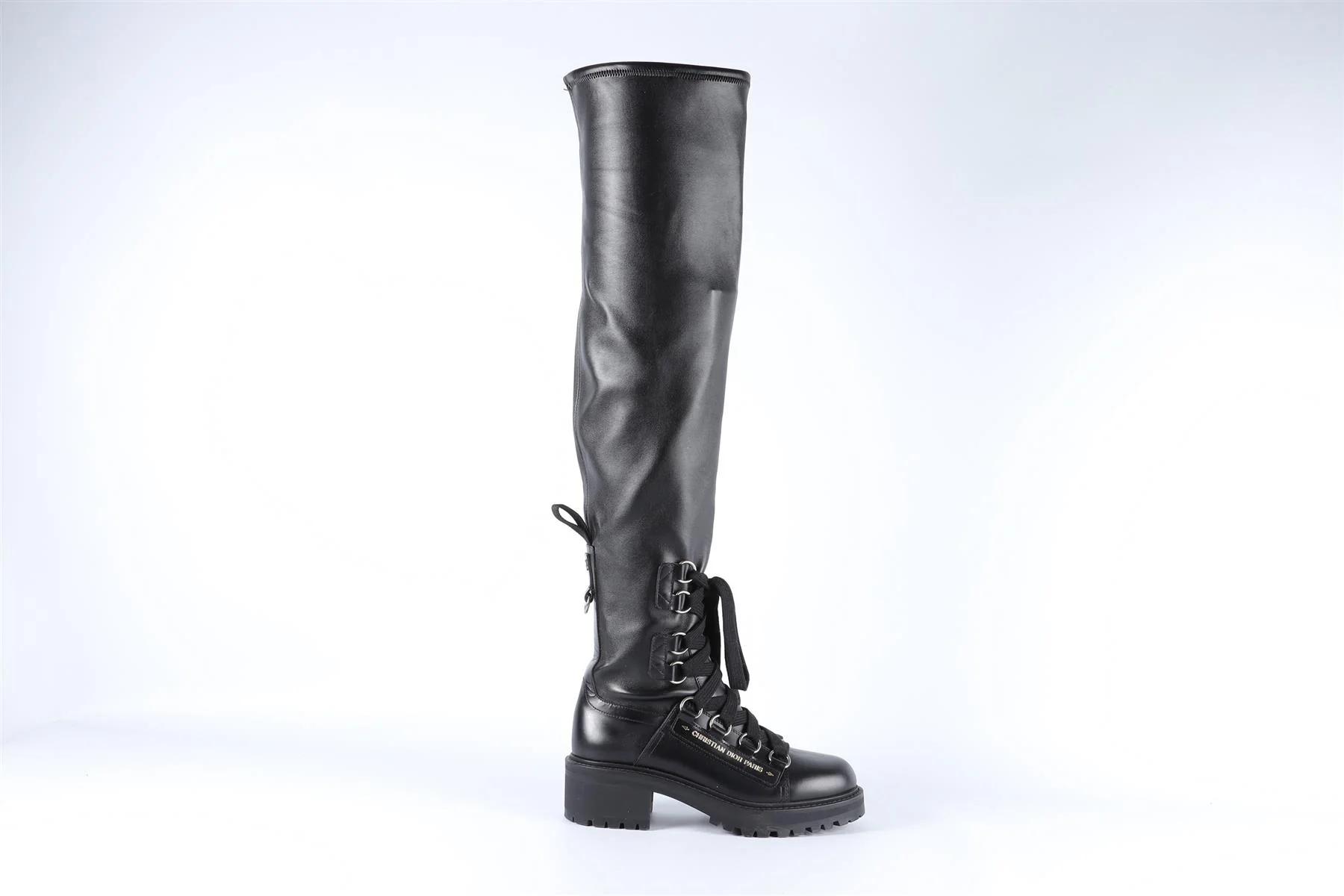 CHRISTIAN DIOR BLACK D-FIGHT LEATHER OVER THE KNEE BOOTS EU 38 UK 5 US 8 - Image 2