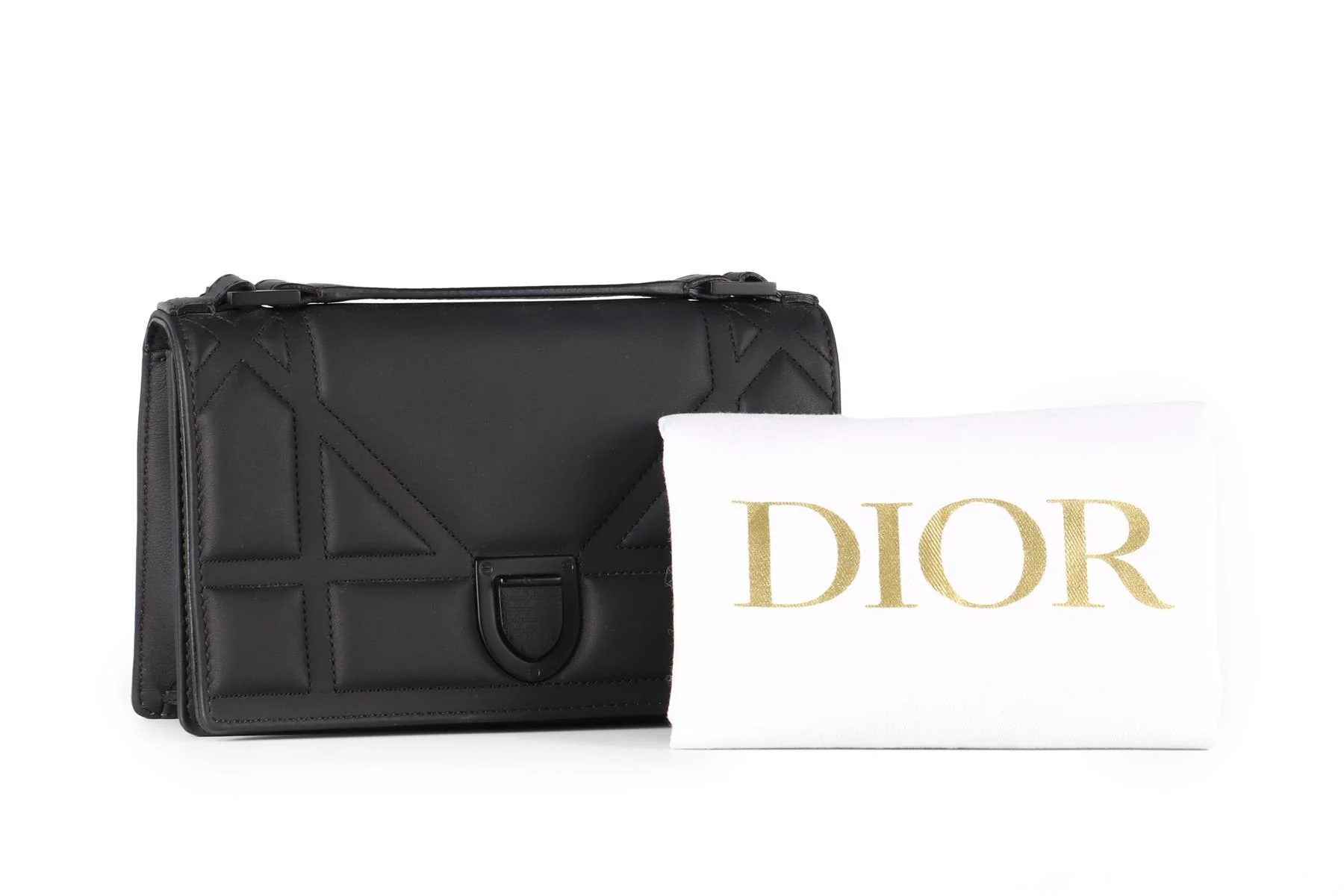 CHRISTIAN DIOR BLACK DIORAMA ULTRAMATTE LEATHER CLUTCH WITH CHAIN - Image 12