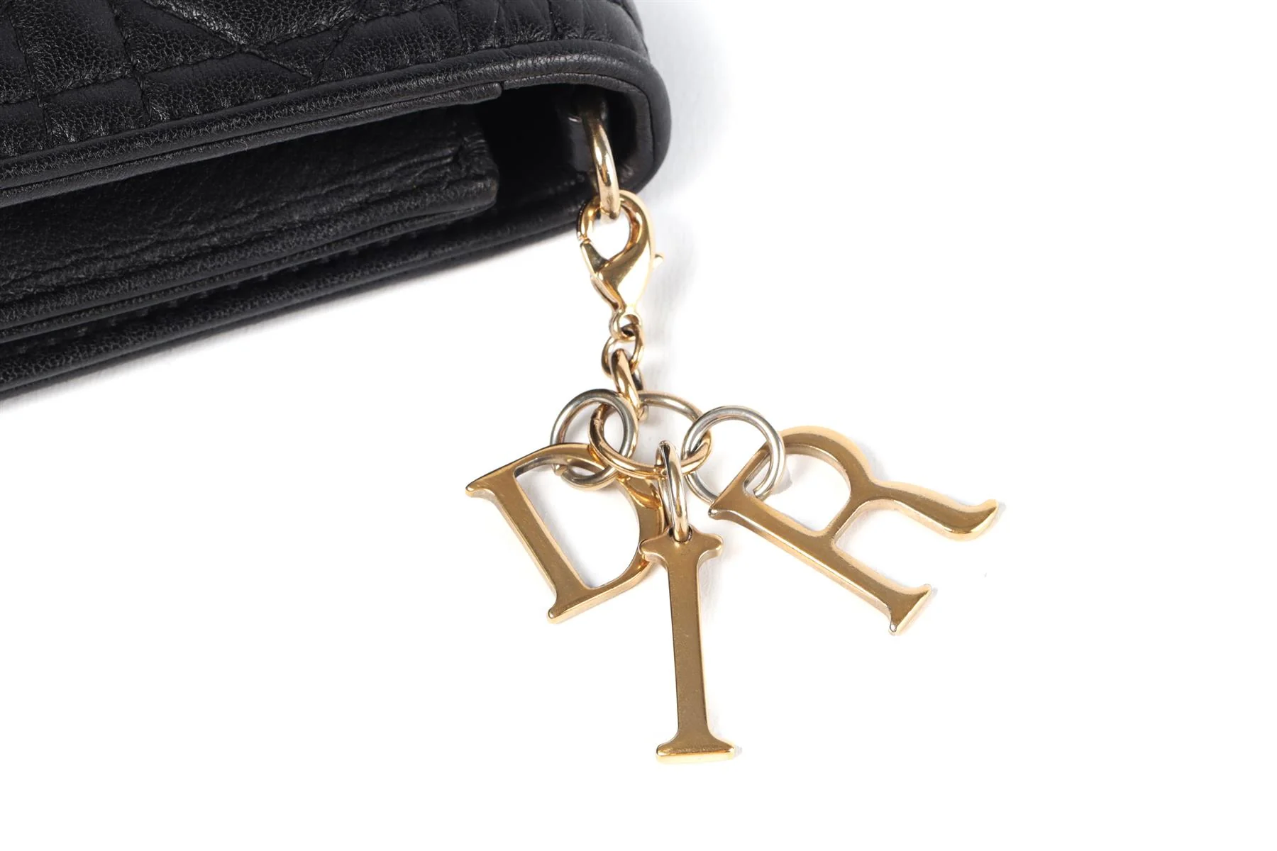 CHRISTIAN DIOR BLACK LADY DIOR WALLET ON CHAIN CANNAGE LEATHER SHOULDER BAG - Image 12