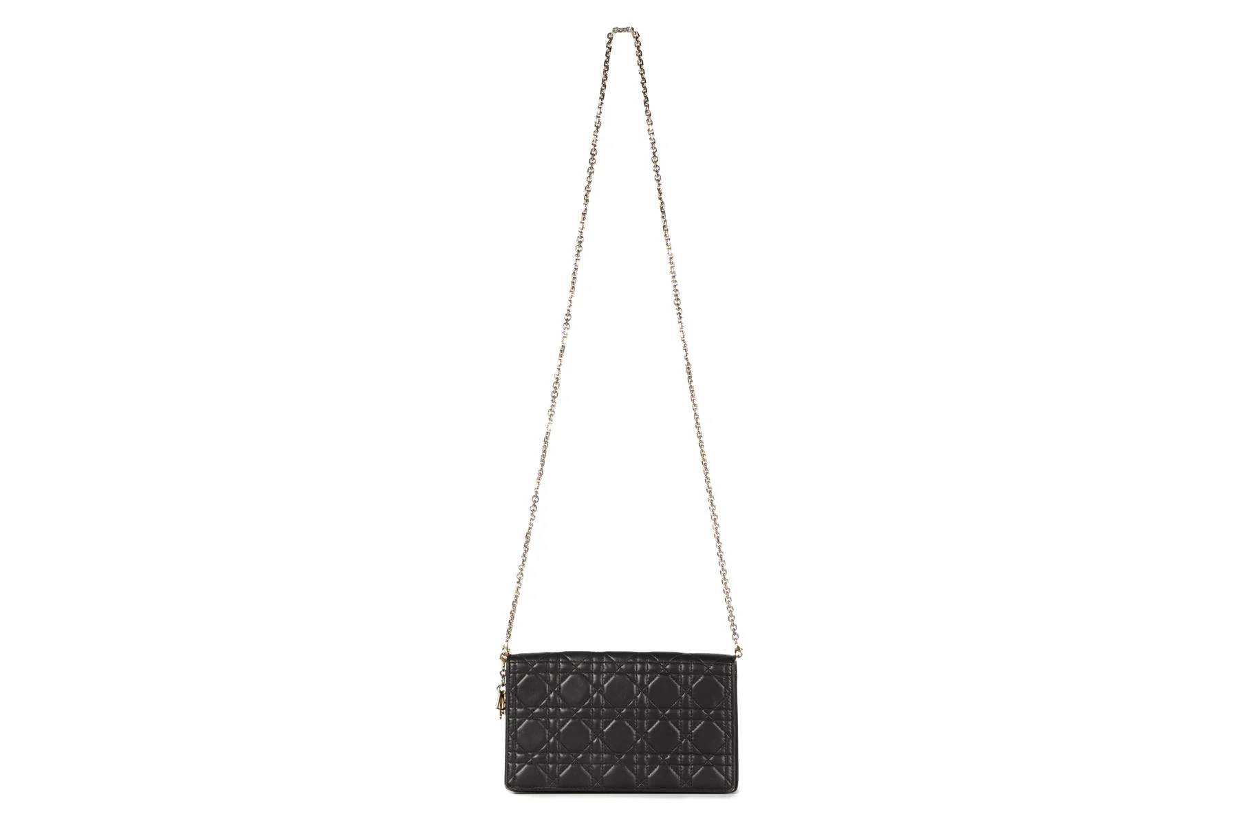 CHRISTIAN DIOR BLACK LADY DIOR WALLET ON CHAIN CANNAGE LEATHER SHOULDER BAG - Image 3