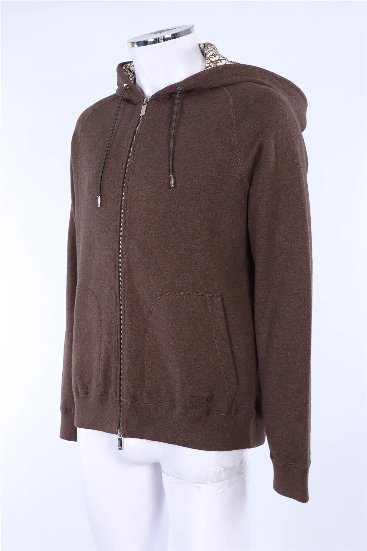 CHRISTIAN DIOR BROWN MEN'S 2021 OBLIQUE COTTON HOODIE XLARGE - Image 3