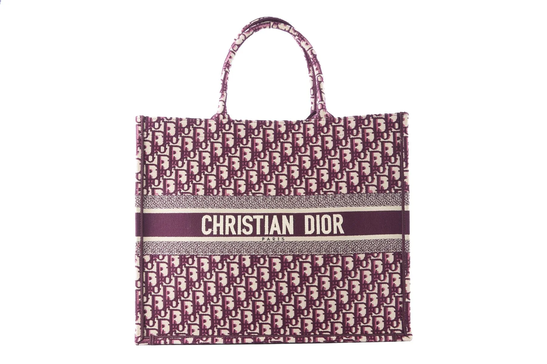 CHRISTIAN DIOR BURGUNDY BOOK LARGE OBLIQUE CANVAS TOTE BAG - Image 2